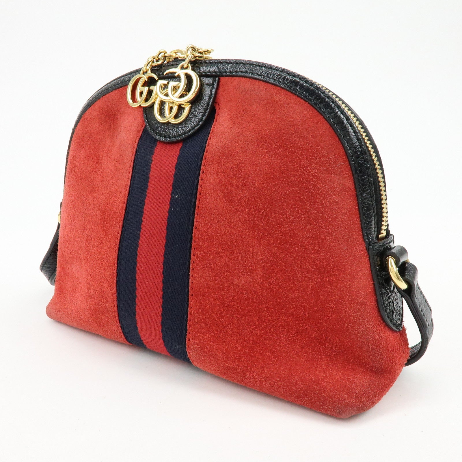GUCCI Sherry Suede Leather Shoulder Crossbody Bag Red Navy 499621