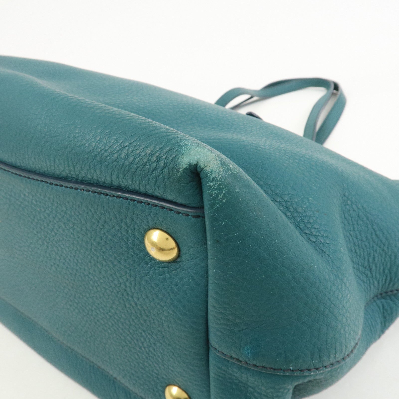 MIU MIU Logo Leather 2Way Bag Hand Bag Shoulder Bag Blue RR1905