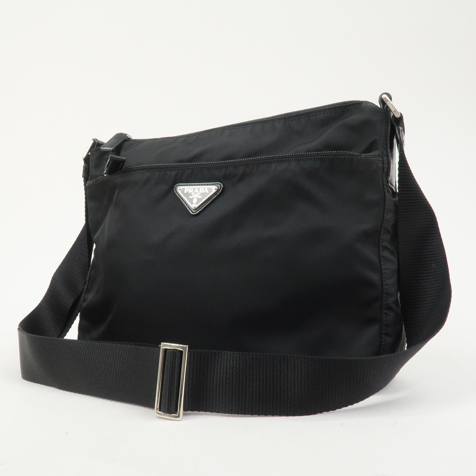 PRADA Triangle Logo Nylon Shoulder Bag Crossbody Bag Black 1BC421