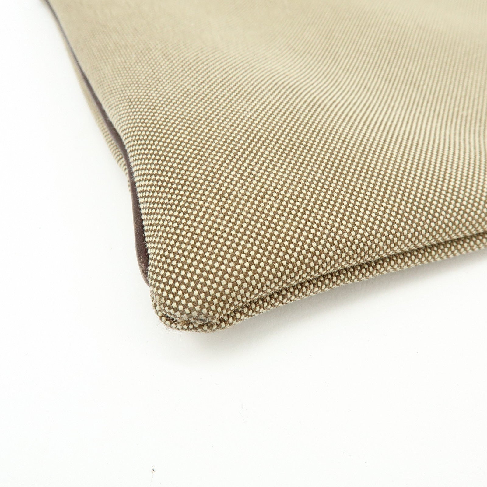 PRADA Logo Jacquard Canvas Leather Clutch Bag Pouch Khaki