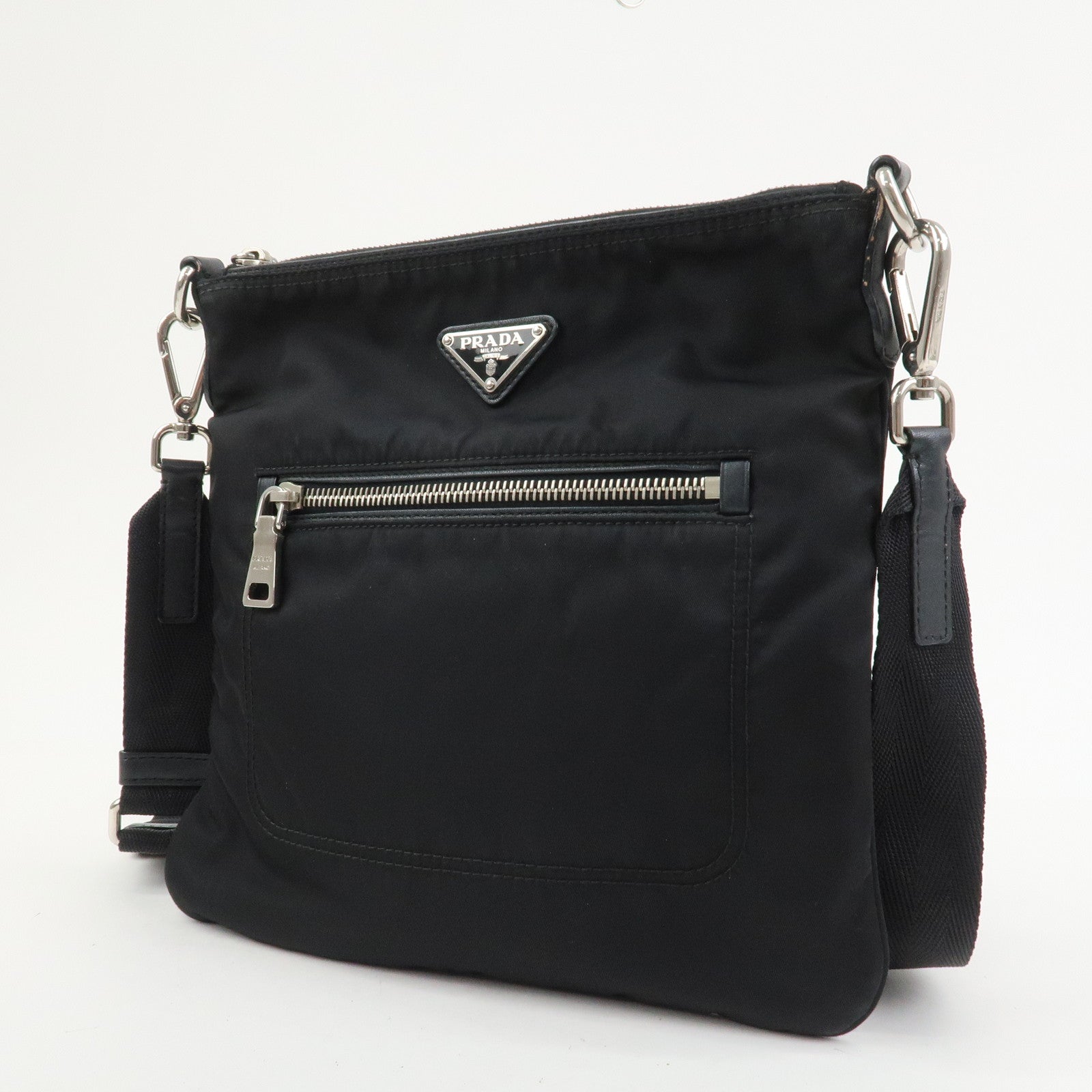 PRADA Triangle Logo Nylon Leather Shoulder Bag Black BT0716