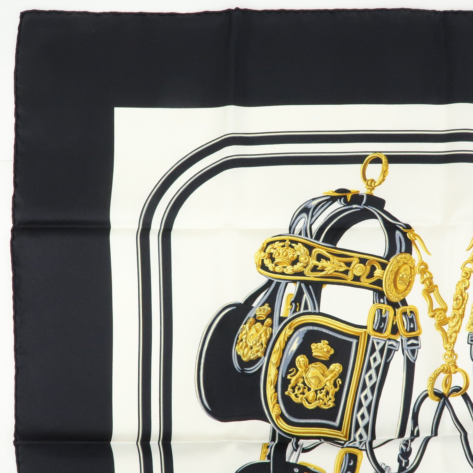 HERMES Carre 90 Silk 100% Scarf BRIDES DE GALA Black Gold