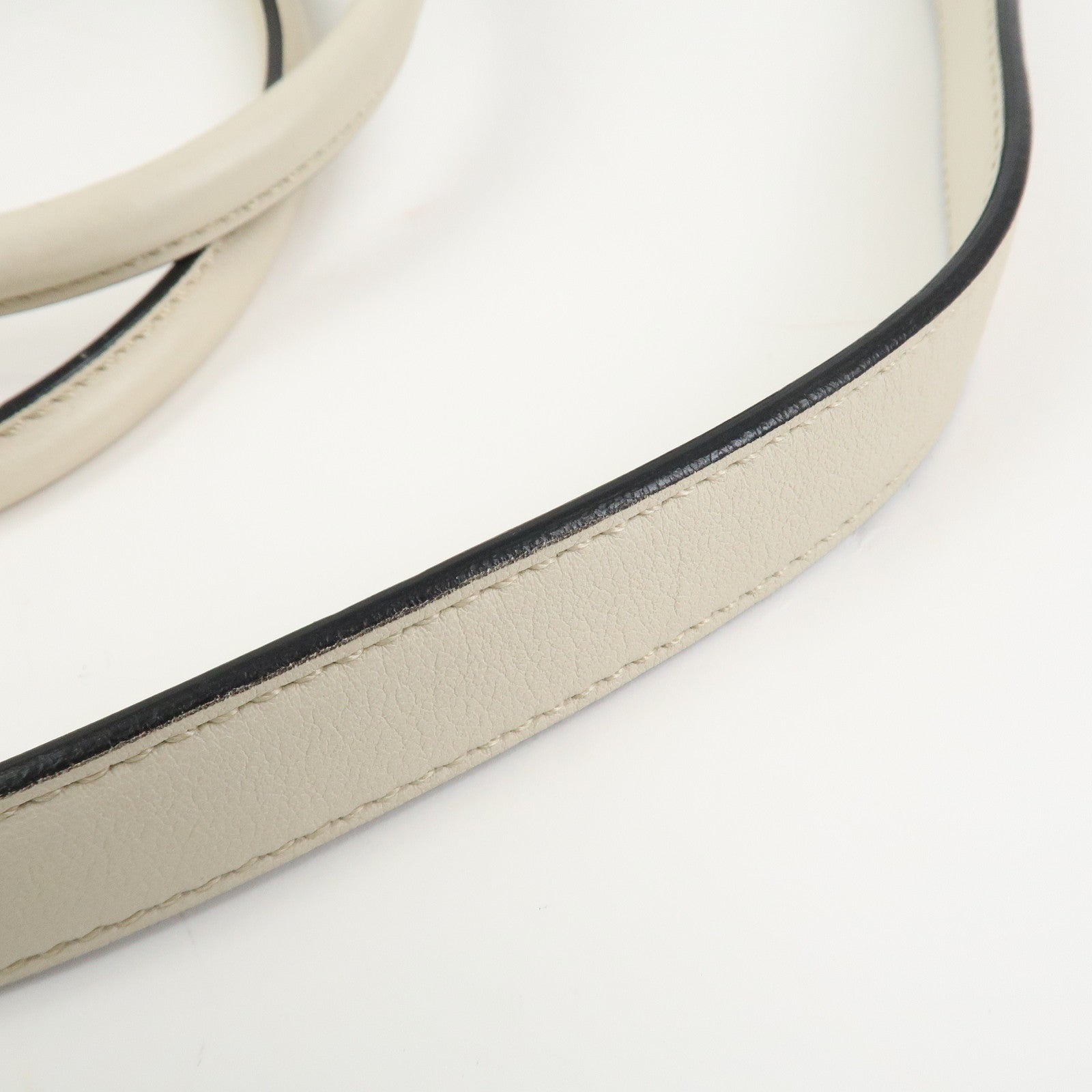 FENDI Logo Leather 2Way Bag Hand Bag Shoulder Bag Ivory 8BN238