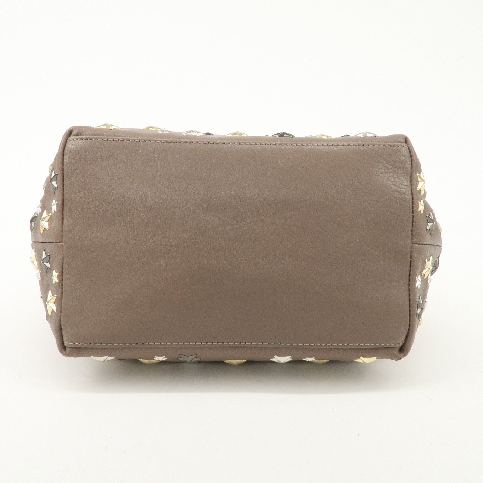 JIMMY CHOO Leather Star Studs Hand Bag Greige Used