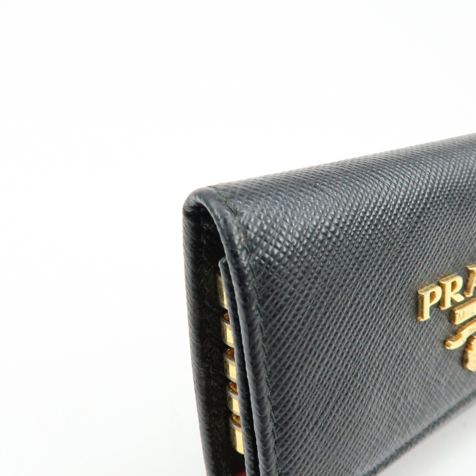 PRADA Saffiano Leather Key Case Key Ring Key Holder Black