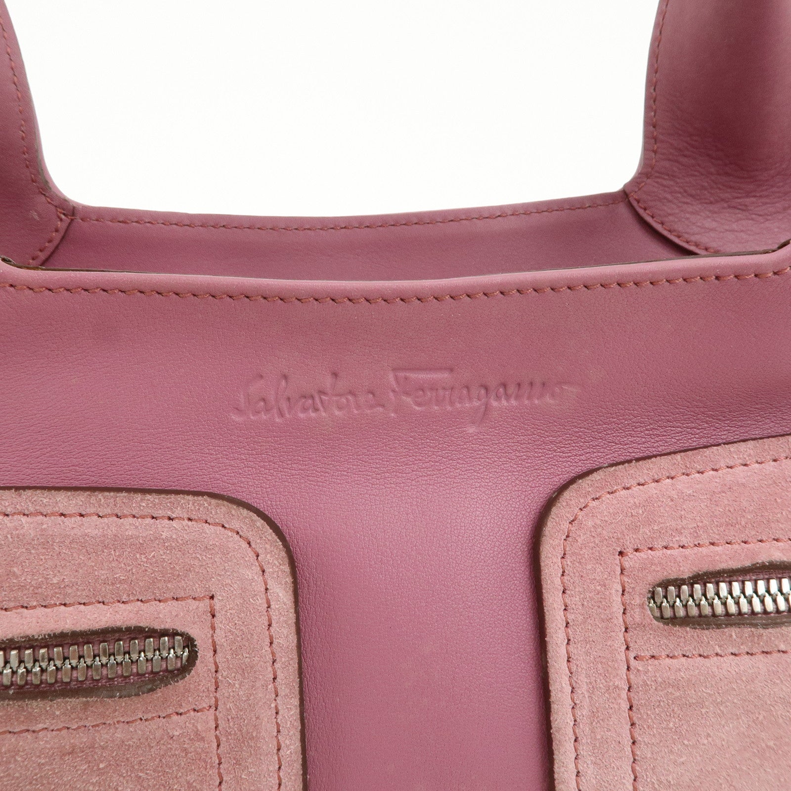 Ferragamo Gancini Leather Suede Shoulder Bag Hand Bag Pink