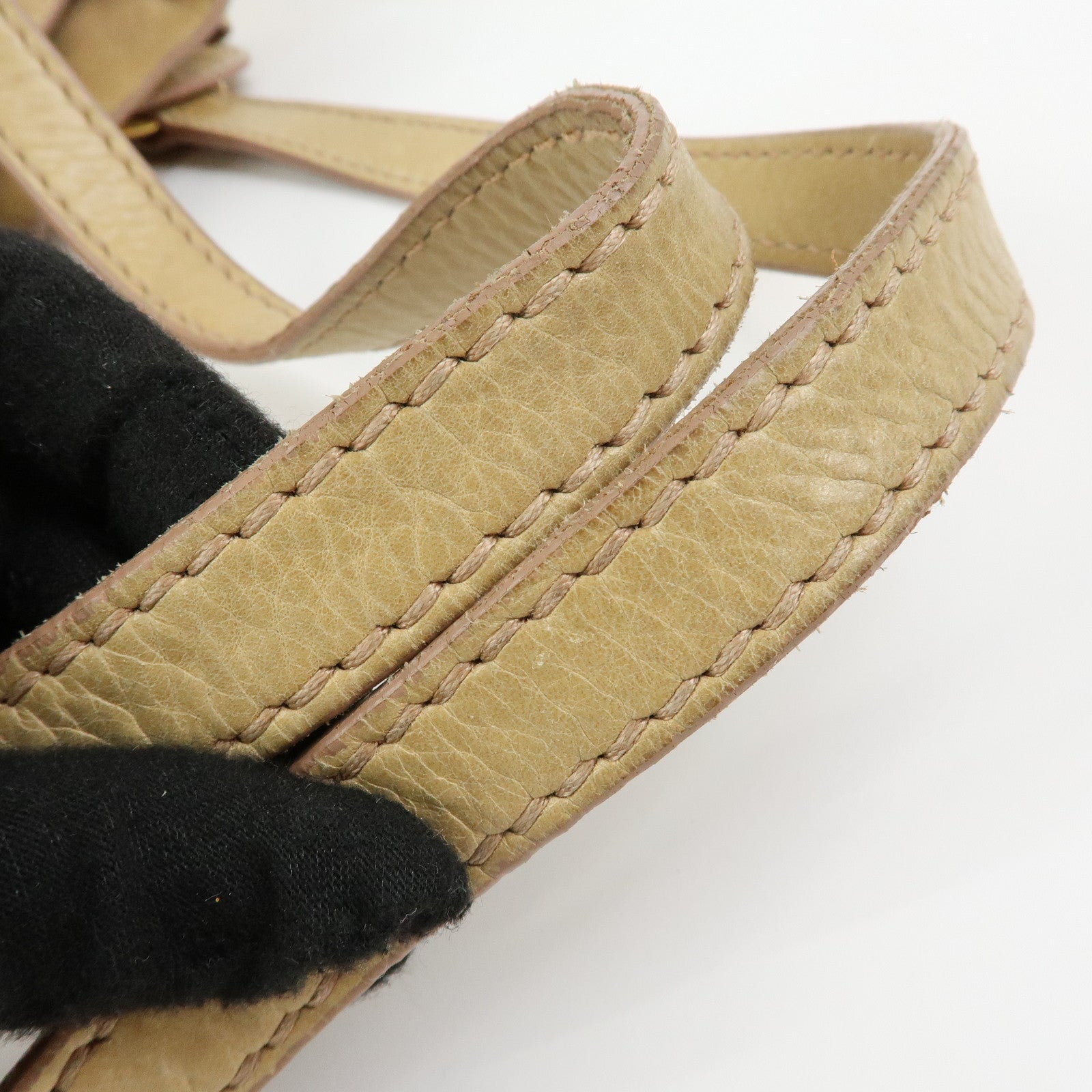 MIU MIU Logo Side Ribbon Leather Shoulder Bag Tote Bag Beige