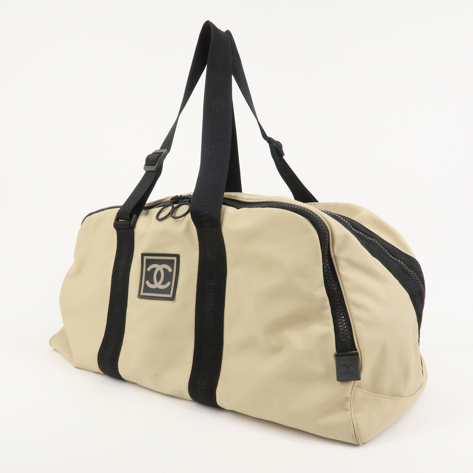 CHANEL Sports Line Nylon Boston Bag Travel Bag Beige Black A19976