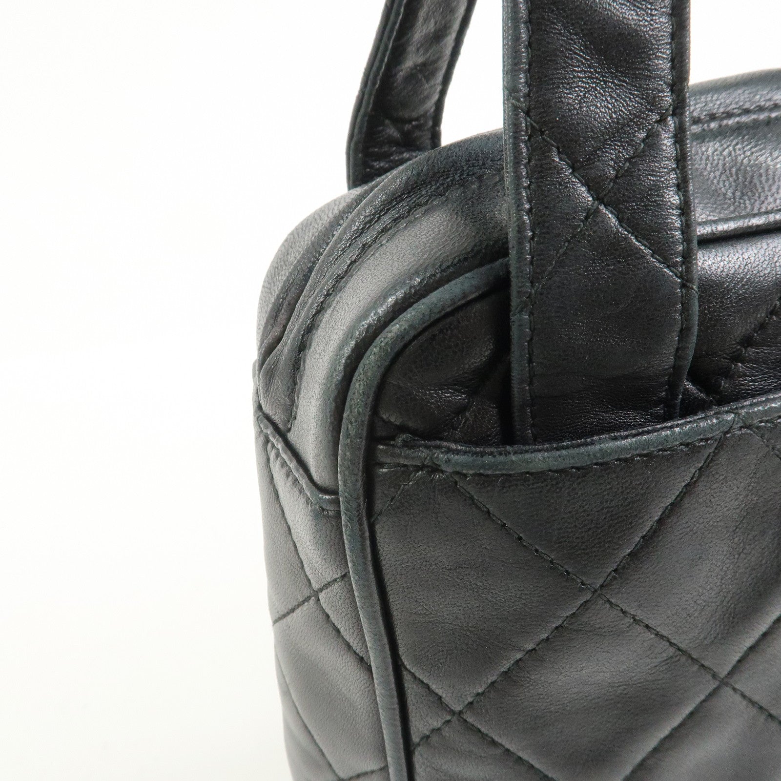 CHANEL Matelasse COCO Mark Lamb Skin Hand Bag Black