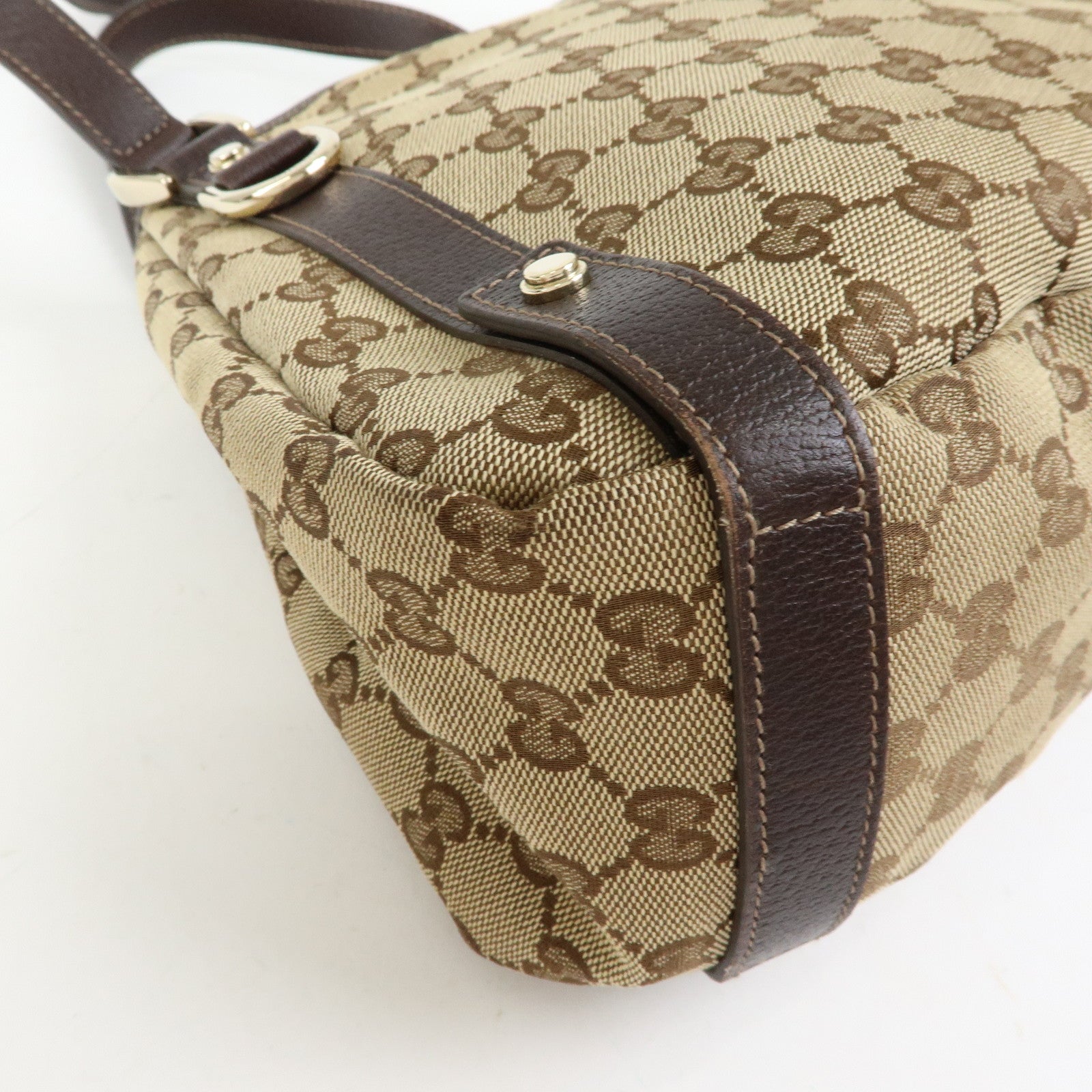 GUCCI Abbey GG Canvas Leather Tote Hand Bag Beige Brown 130736