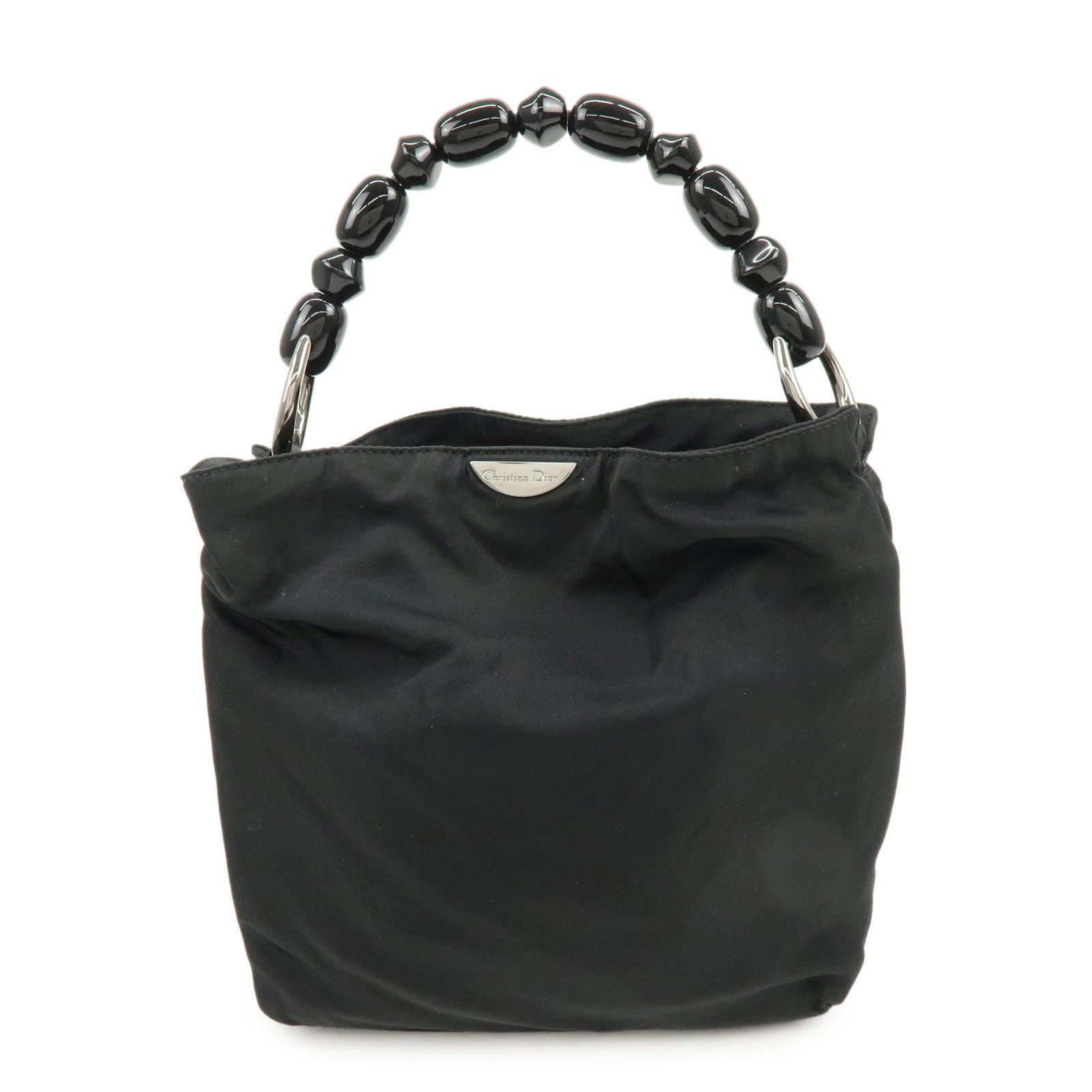Christian Dior Malice Pearl Nylon Hand Bag Shoulder Bag Black