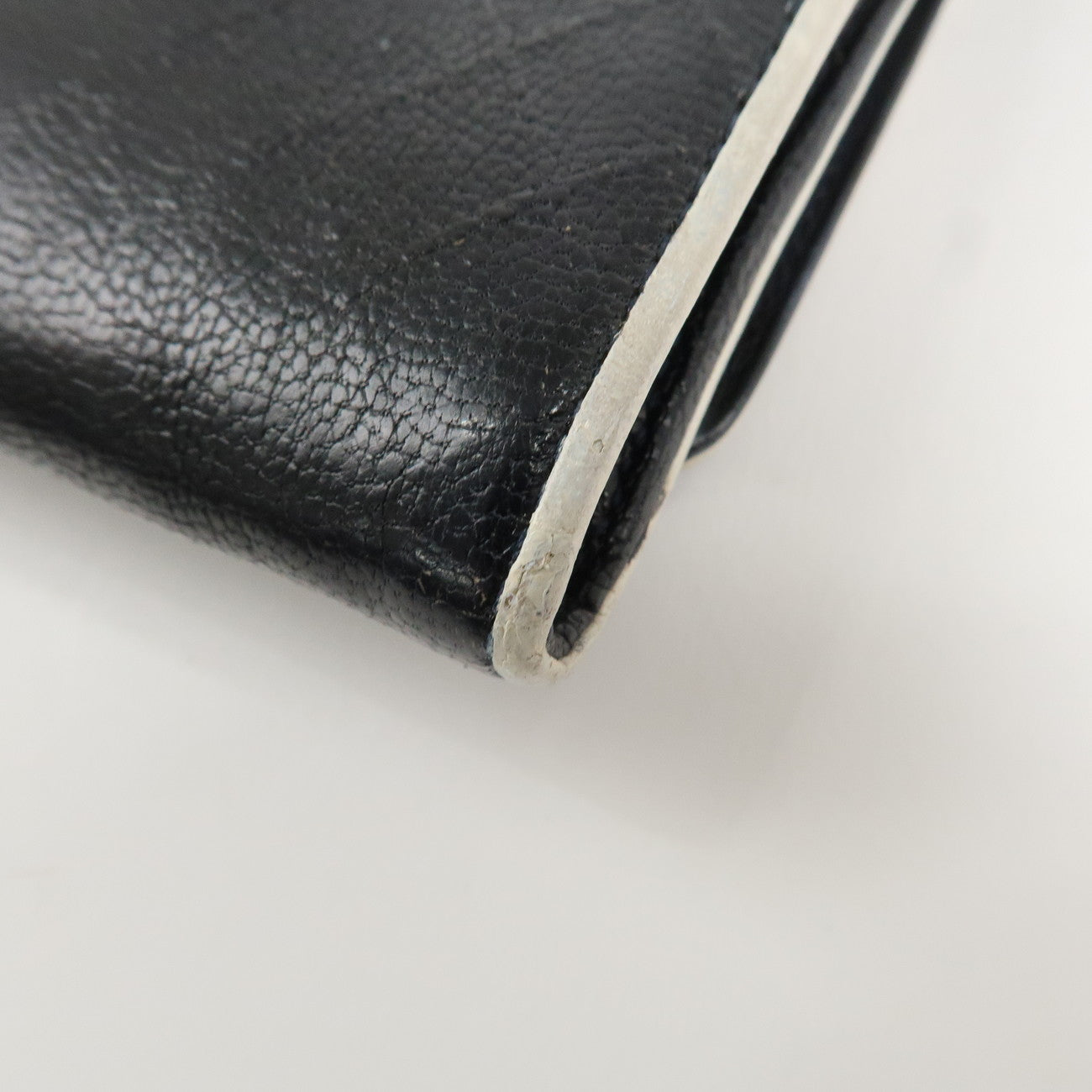 CHANEL Matelasse Leather Chain Long Wallet Dark Navy Bicolore Used