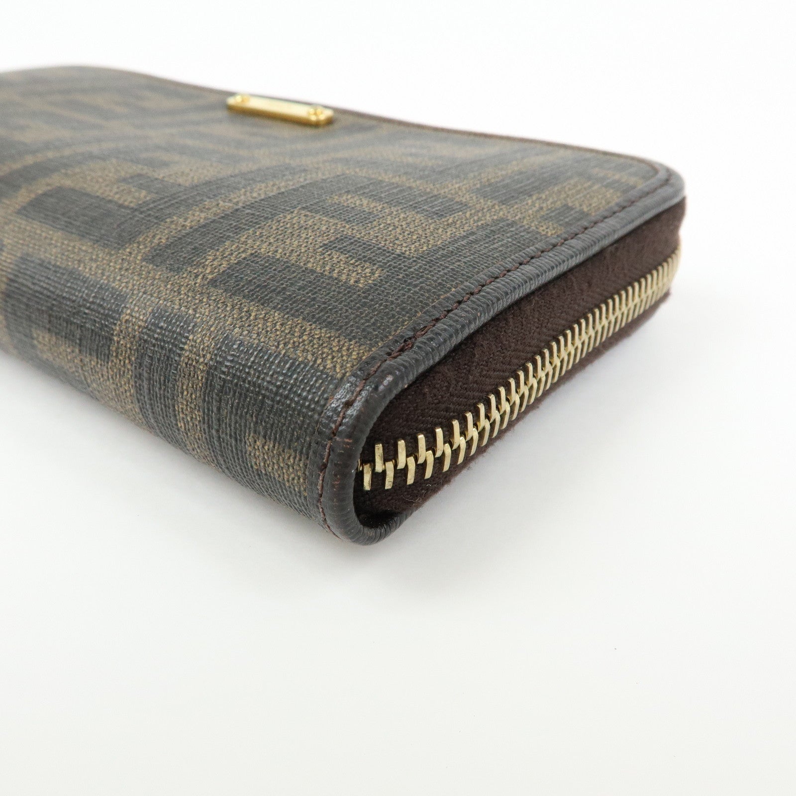 FENDI Zucca PVC Leather Zippy Round Long Wallet Brown 8M0299