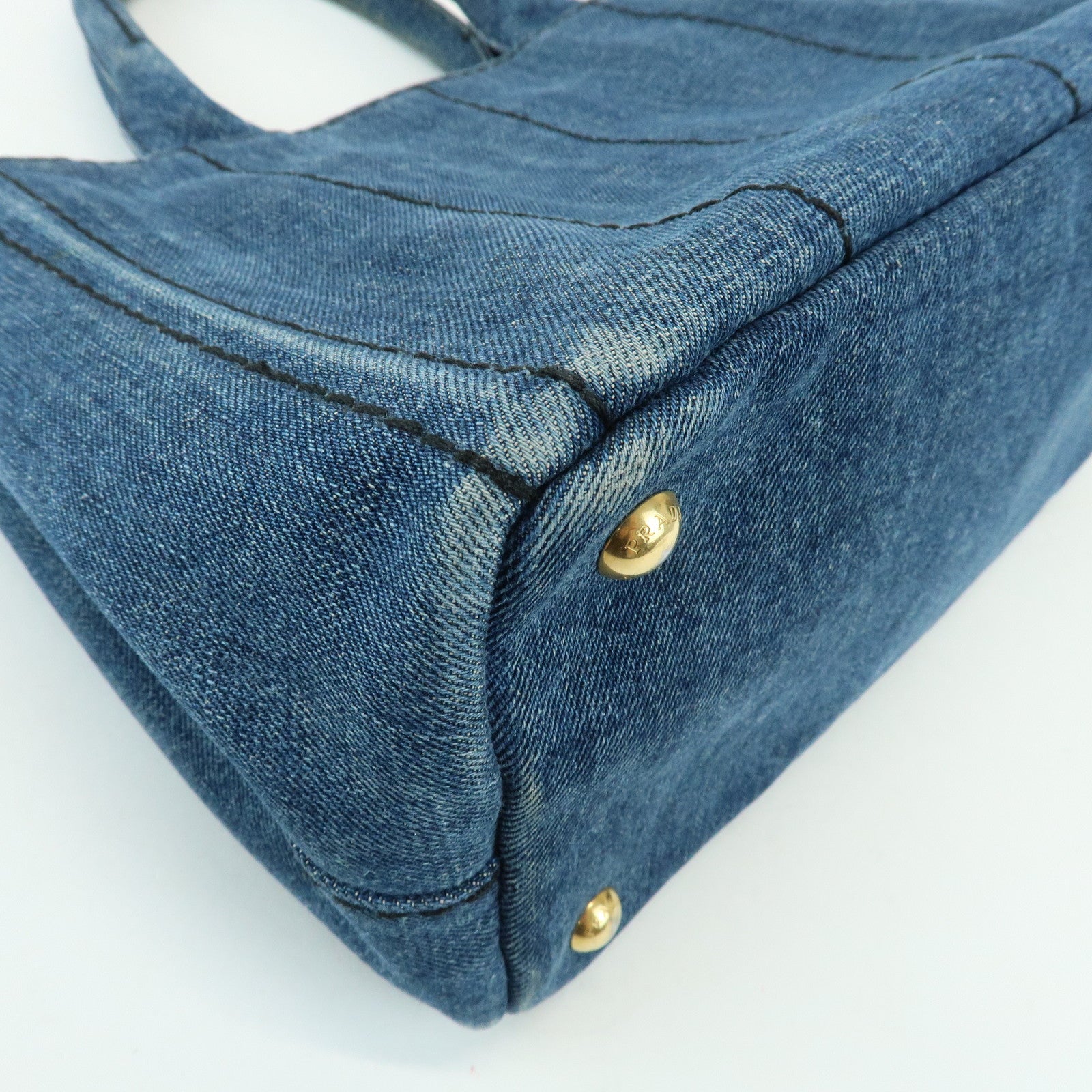 PRADA Triangle Logo Canapa Mini Denim 2Way Bag Hand Bag Blue 1BG439