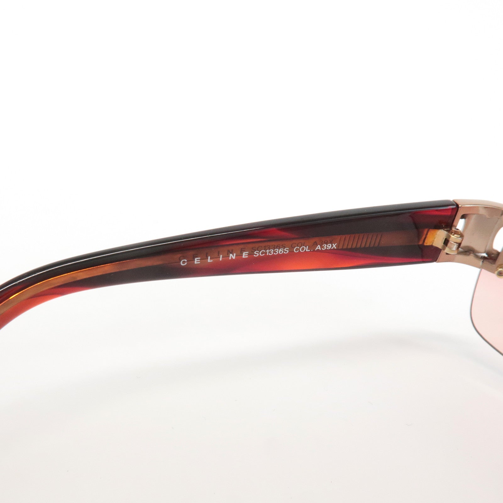 CELINE Plastic Sunglasses Red Silver SC1336S Used