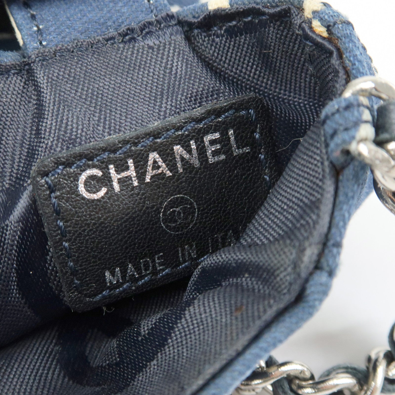 CHANEL By Sea Canvas Cell Phone Chain Shoulder Bag Navy