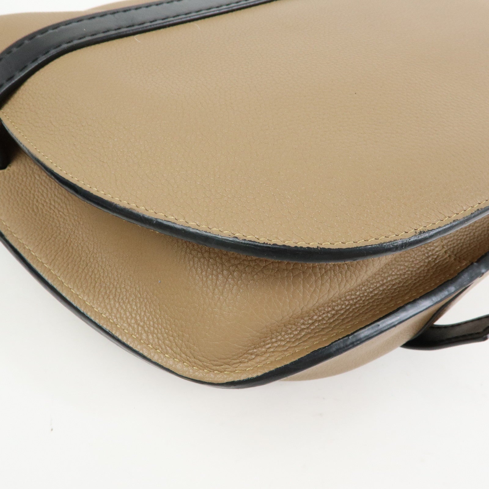LOEWE Calf Leather Shoulder Bag Gate Bag Medium Beige Black