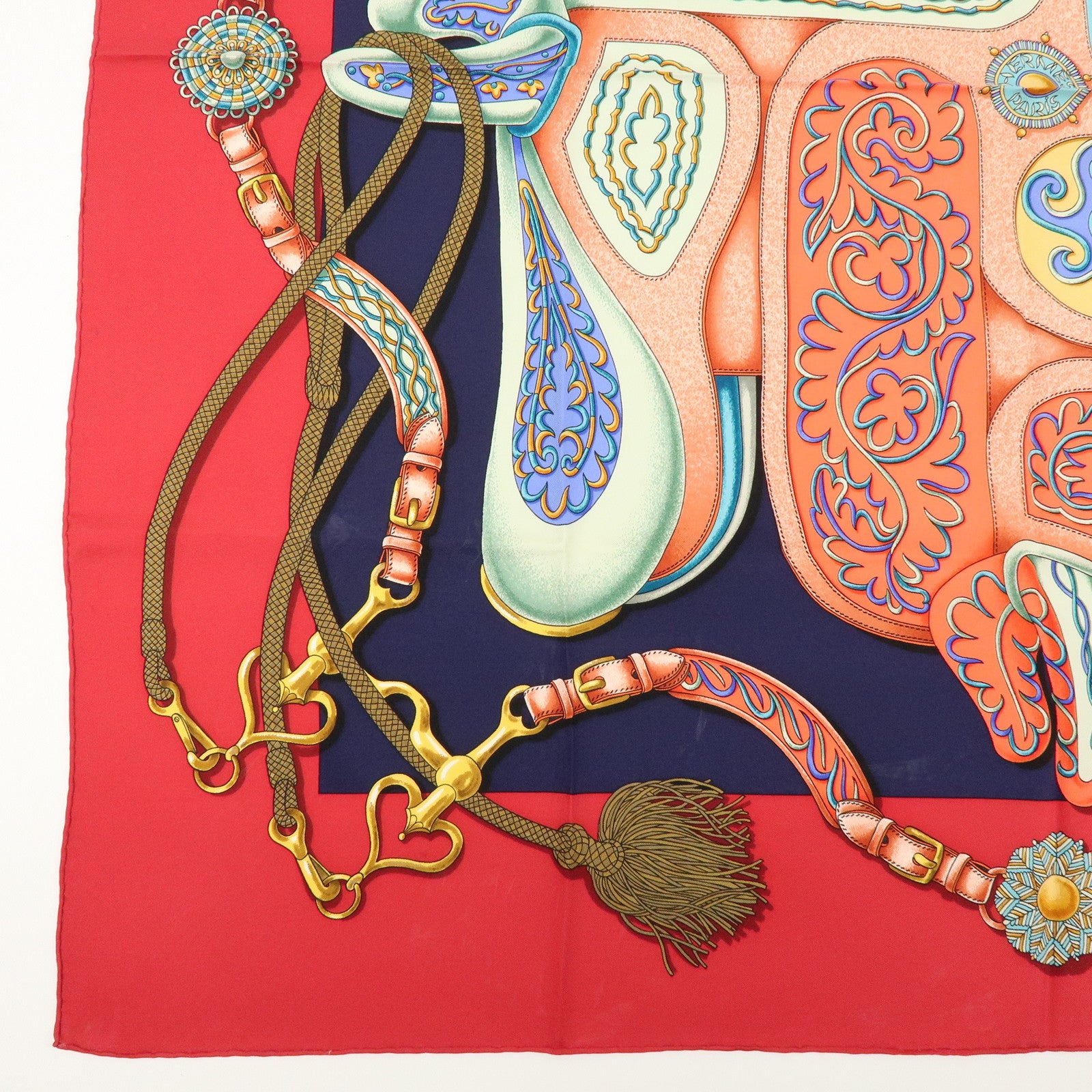 HERMES Carre 90 Silk 100% Scarf Festival Red Pink Blue