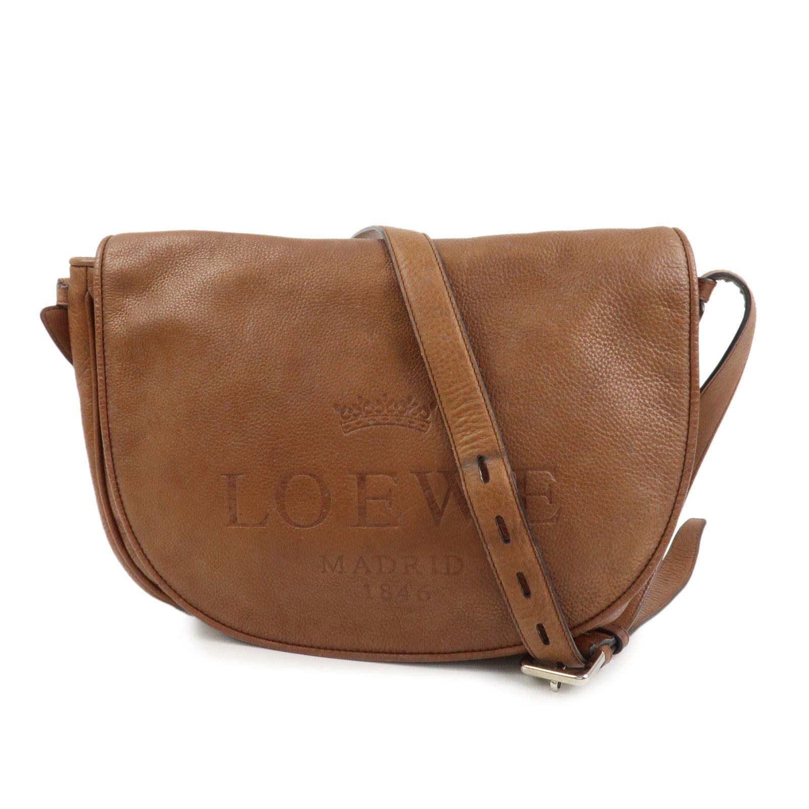 LOEWE Heritage Logo Leather Shoulder Bag Crossbody Bag Brown