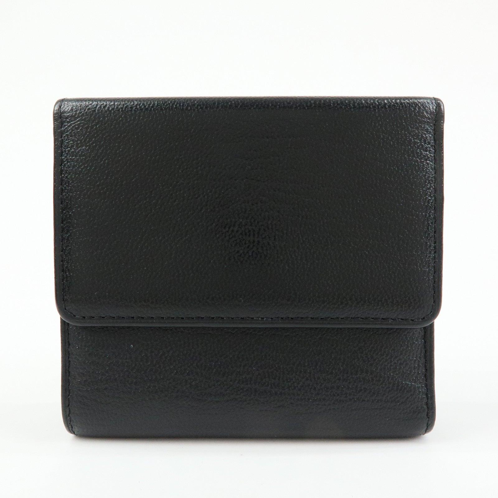 CHANEL COCO Mark Lamb Skin Tri-fold Compact Wallet Black A13456