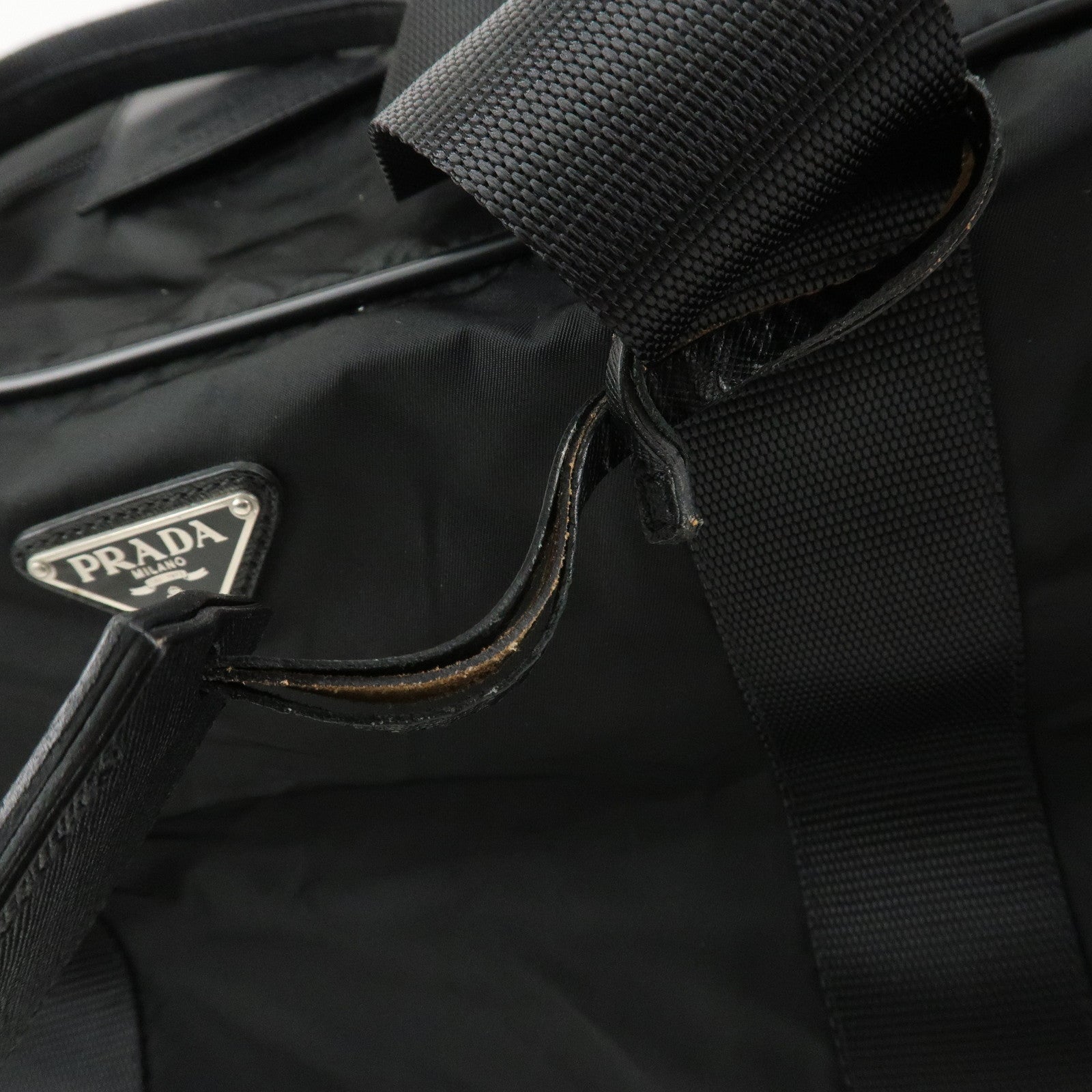 PRADA Triangle Logo Nylon Saffiano Leather Boston Bag Hand Bag