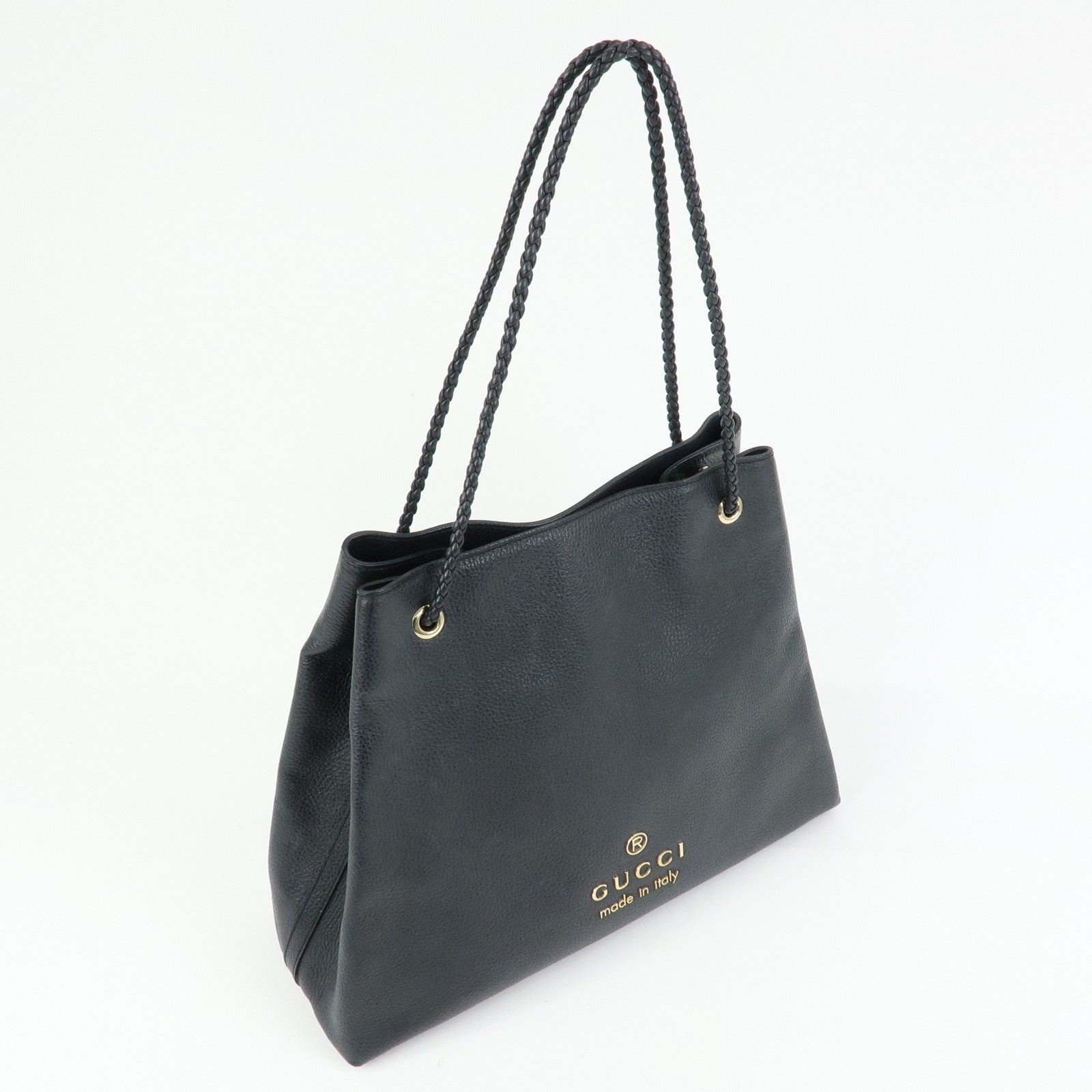 GUCCI Logo Leather Tote Bag Shoulder Bag Black 380118