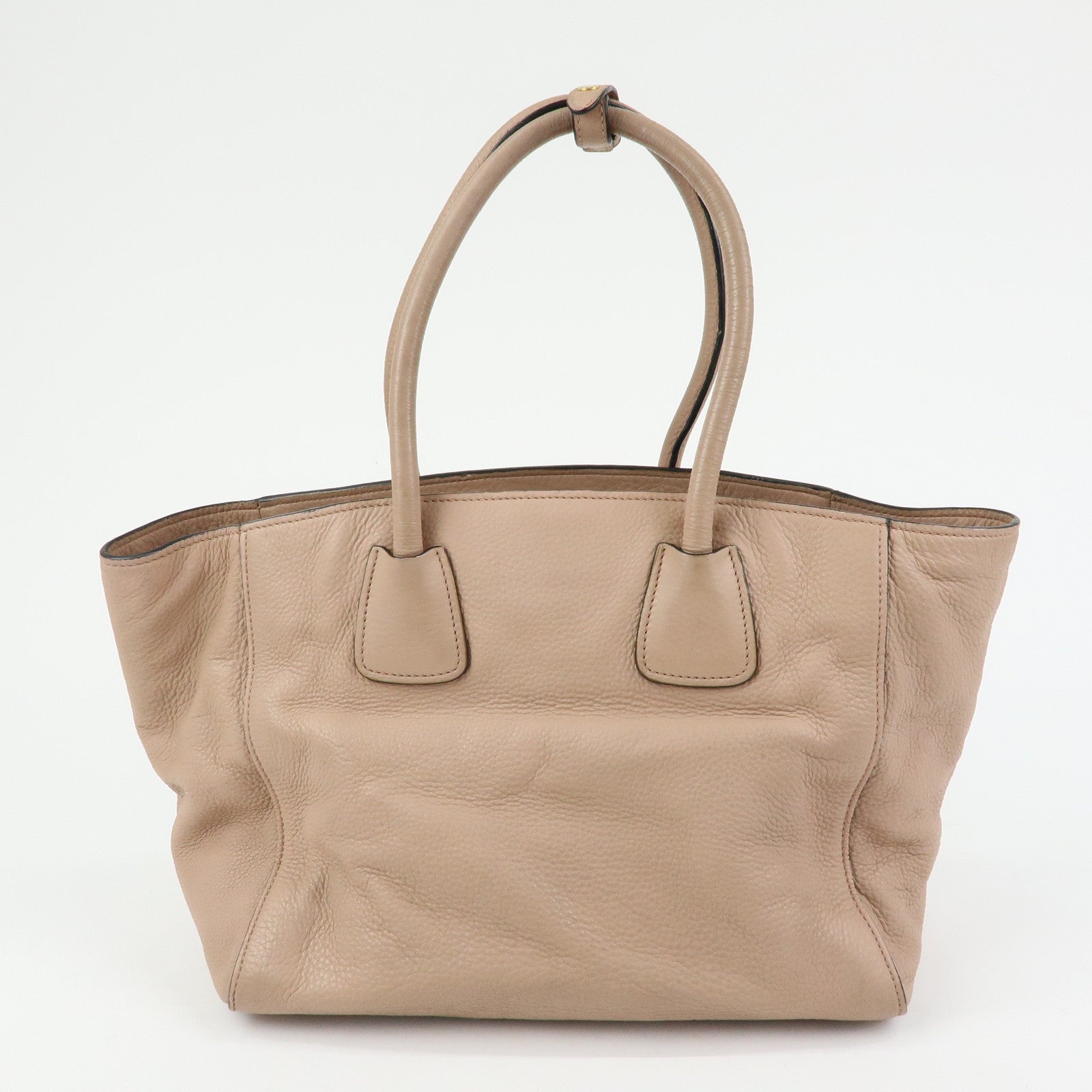 PRADA Triangle Logo Leather Tote Bag Shoulder Bag Pink Beige