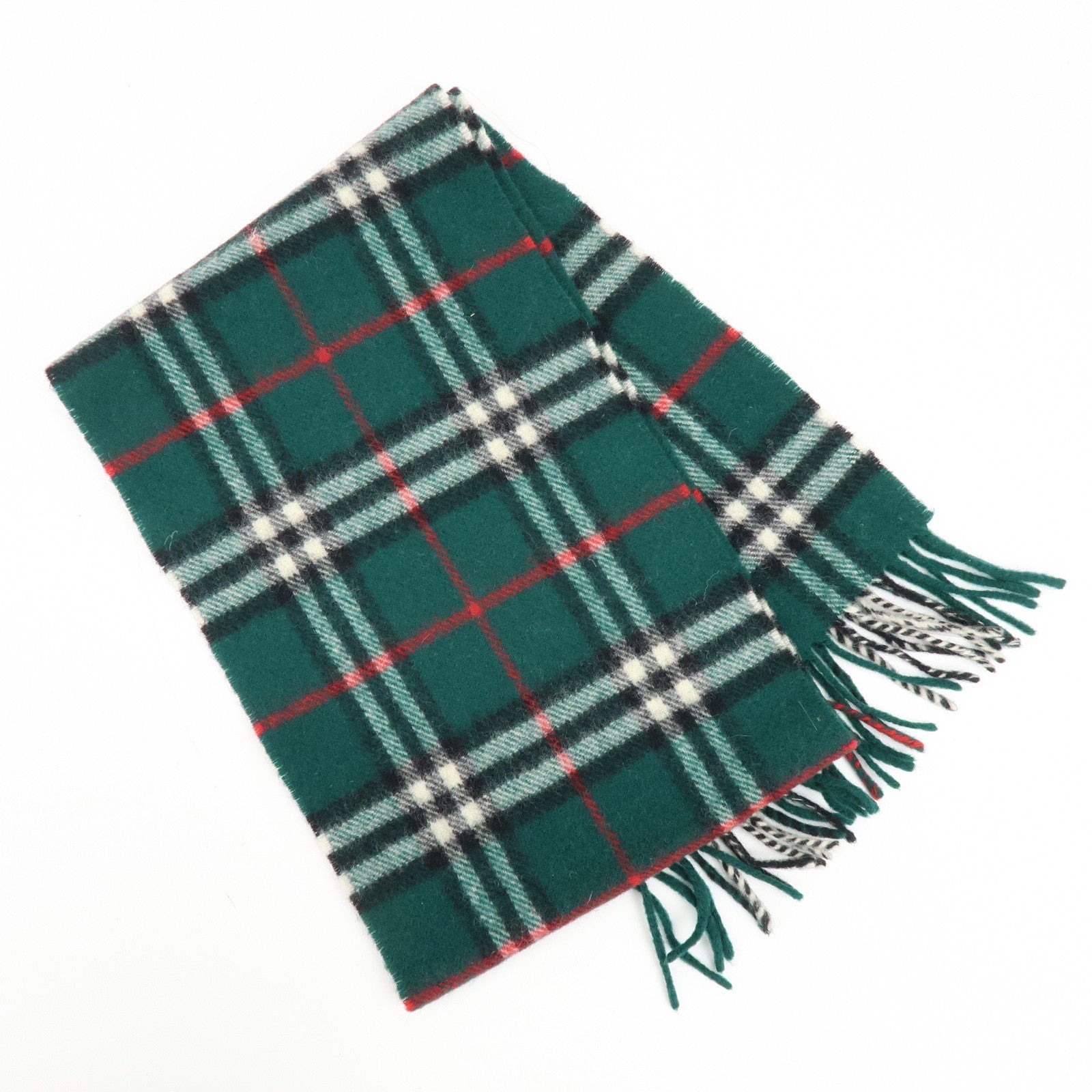 BURBERRY Plaid Cashmere 100% Scarf Green White Red