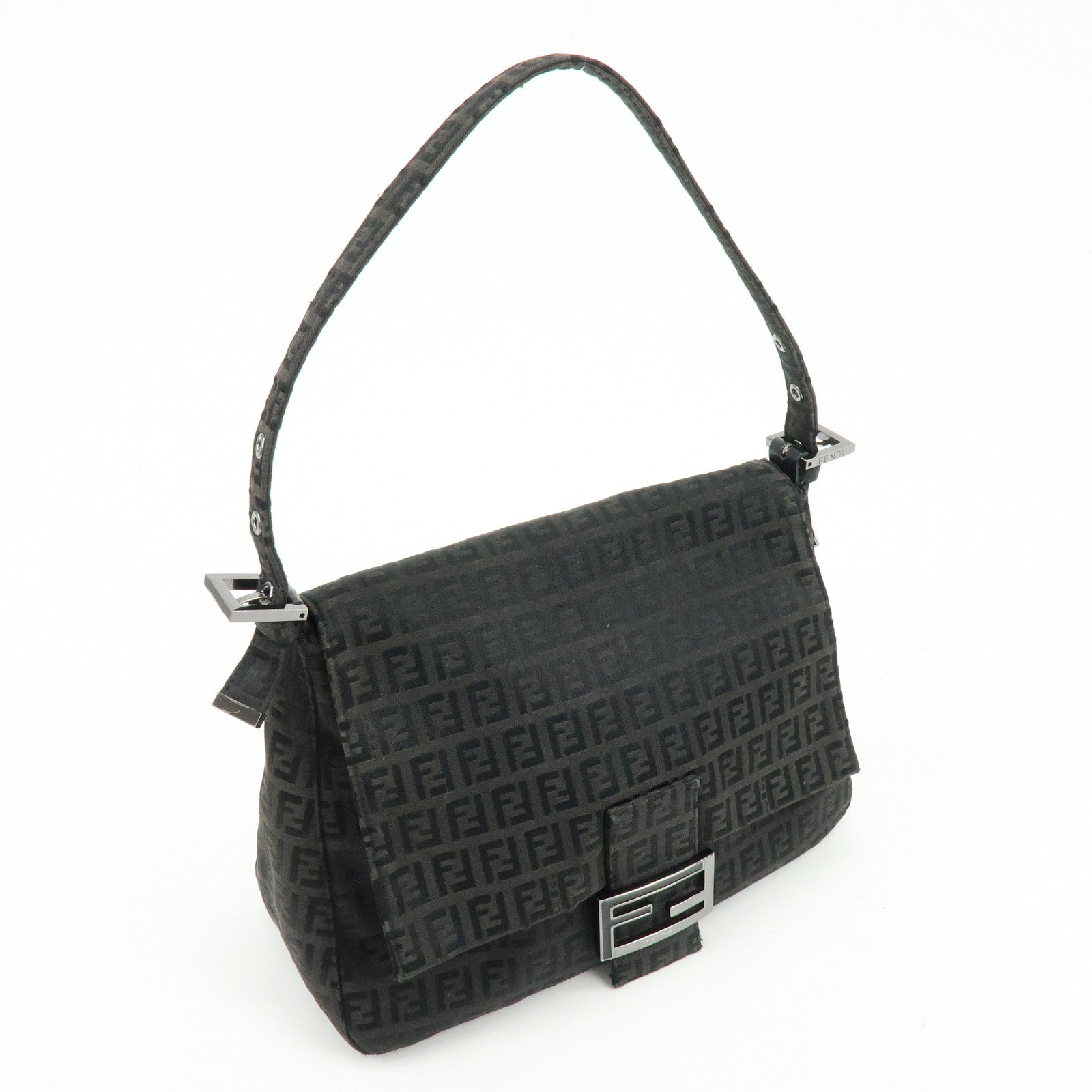FENDI Zuccino Canvas Mamma Baguette Shoulder Bag Black 8BR001
