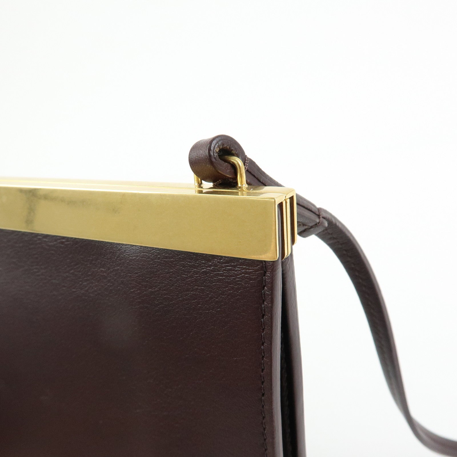 CELINE Leather Mini Clasp Shoulder Bag Dark Brown 181053ASG