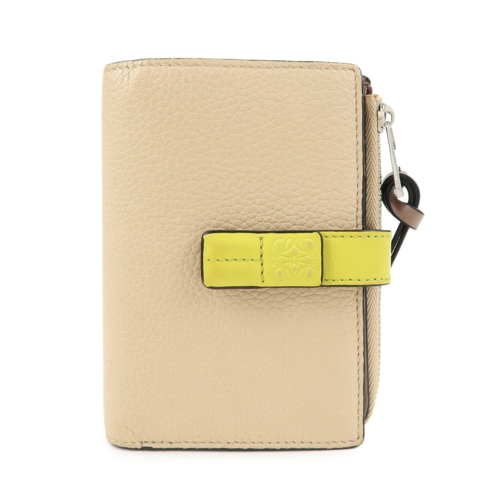 LOEWE Anagram Leather Compact Wallet Beige Yellow