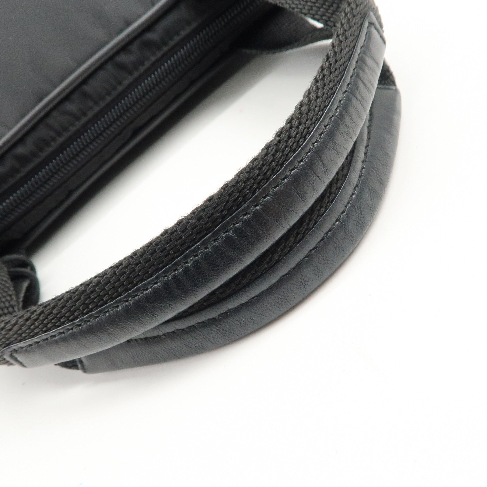 PRADA Triangle Logo Nylon Leather Hand Bag Boston Bag Black