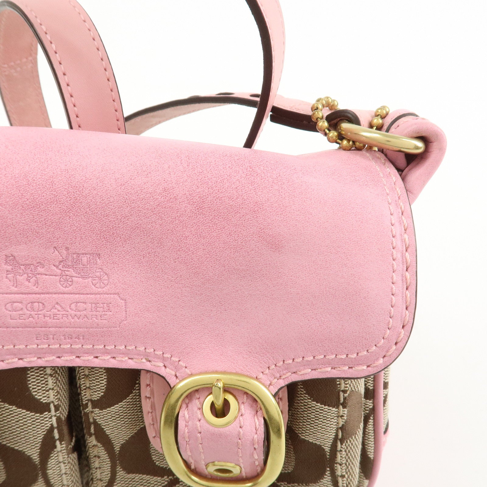COACH Signature Canvas Leather Shoulder Crossbody Bag Pink