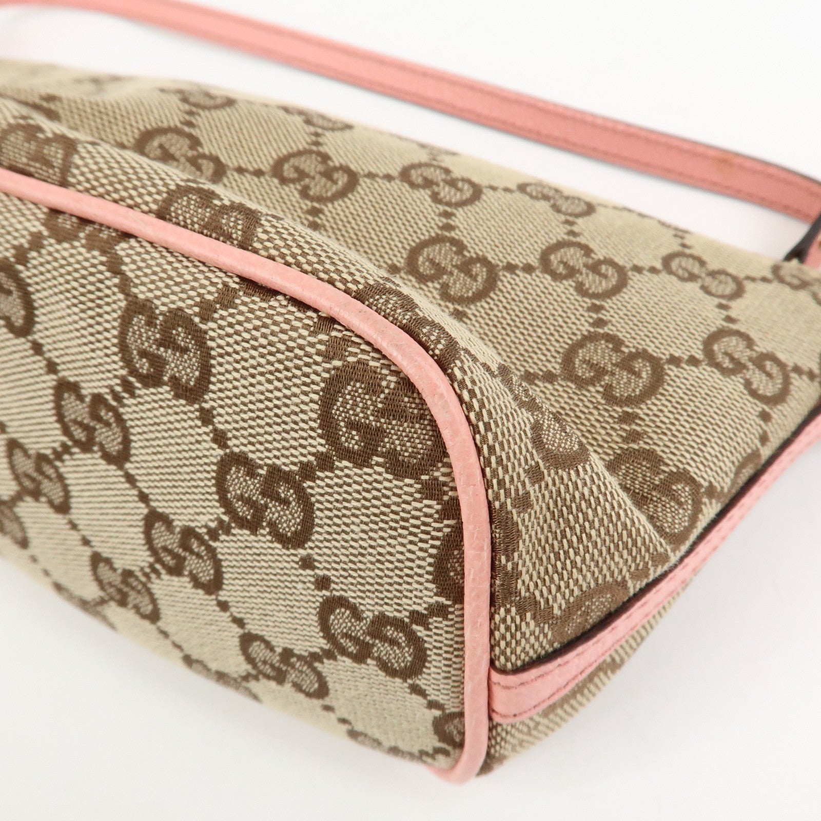 GUCCI Boat Bag GG Canvas Leather Hand Bag Brown Pink 07198