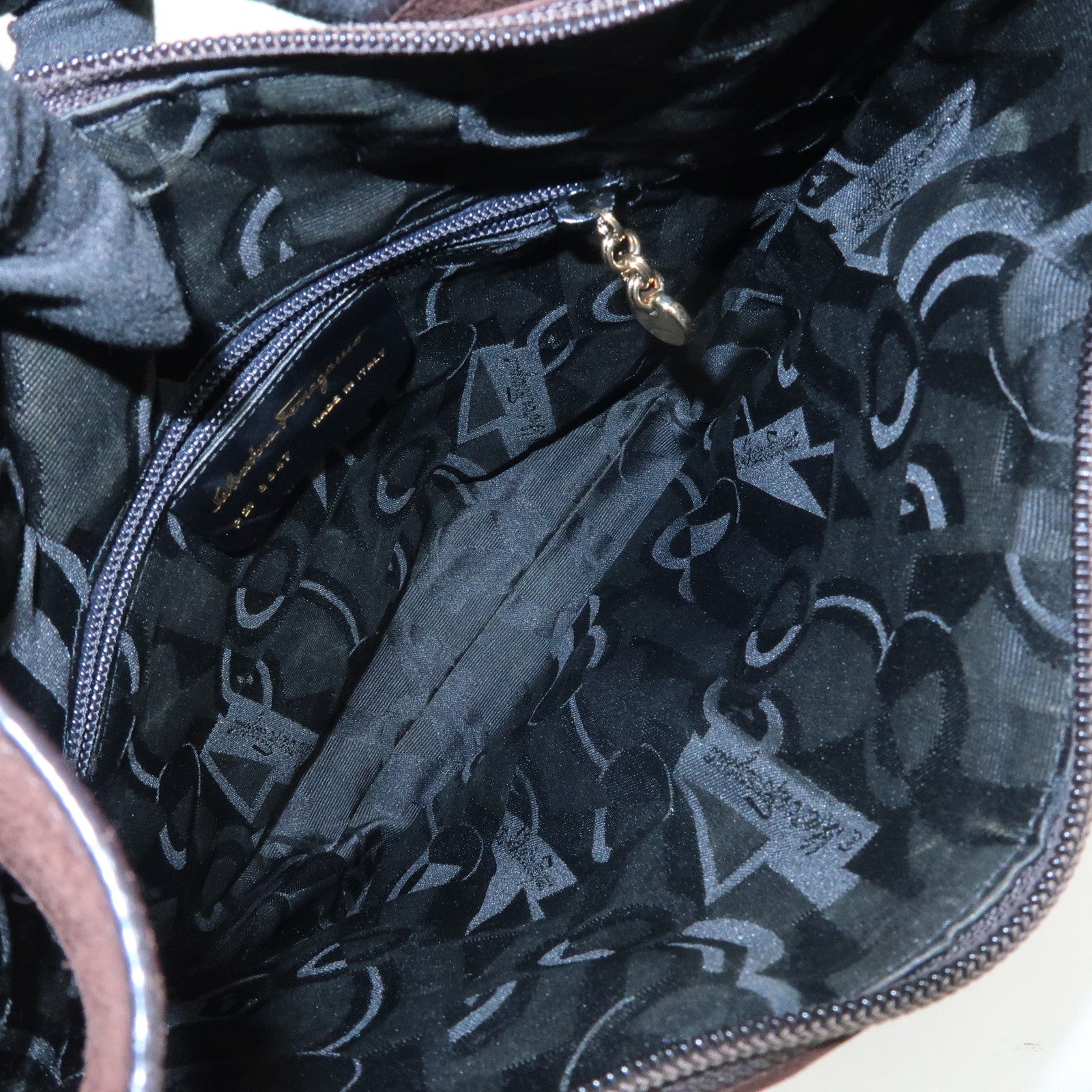 Ferragamo Gancini Suede Leather Shoulder Bag Brown