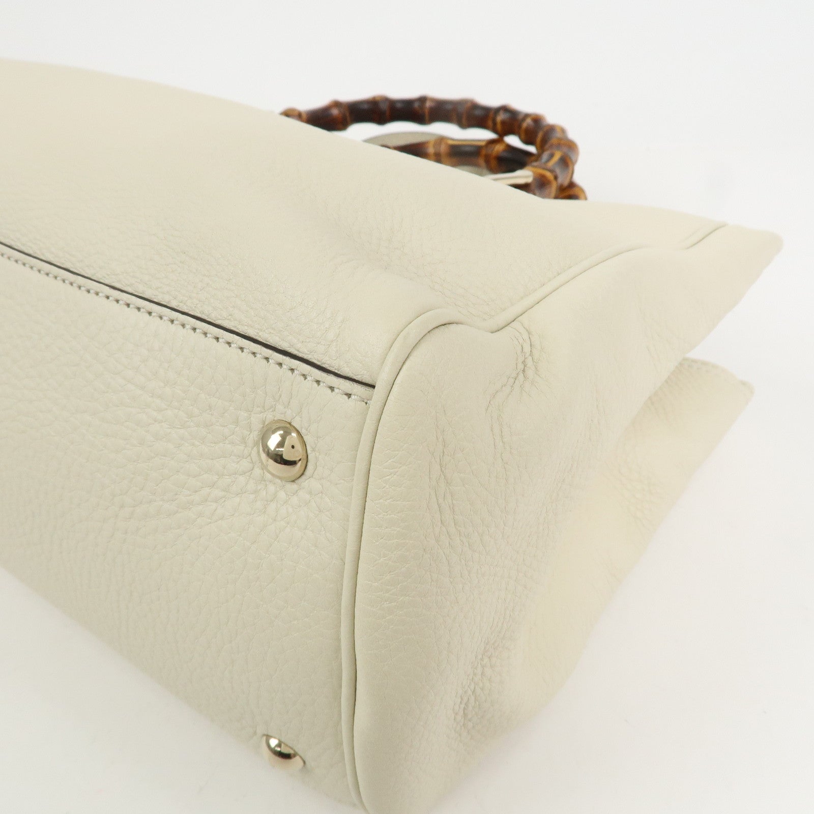 GUCCI Bamboo Leather Shopper Medium 2Way Shoulder Bag Ivory 323660