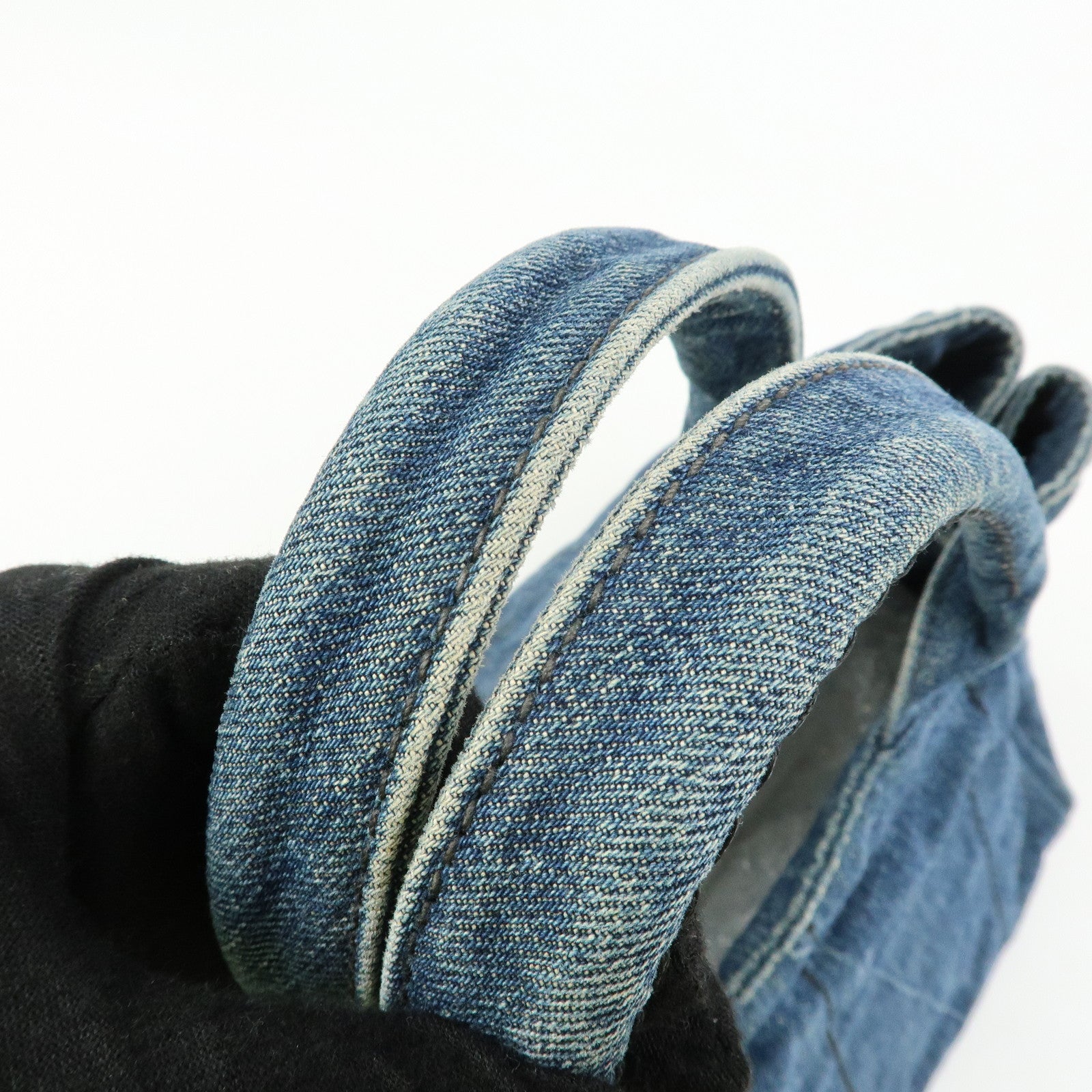 PRADA Logo Canapa Canvas Denim Tote Bag Hand Bag Blue B1877B