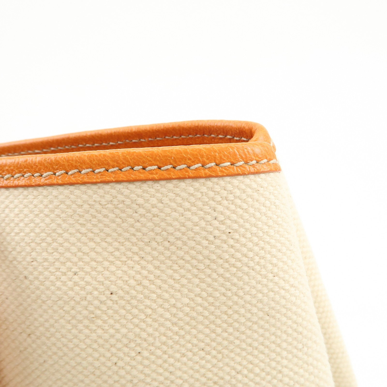 PRADA Triangle Logo Canvas Leather Tote Bag Natural Orange BR2920