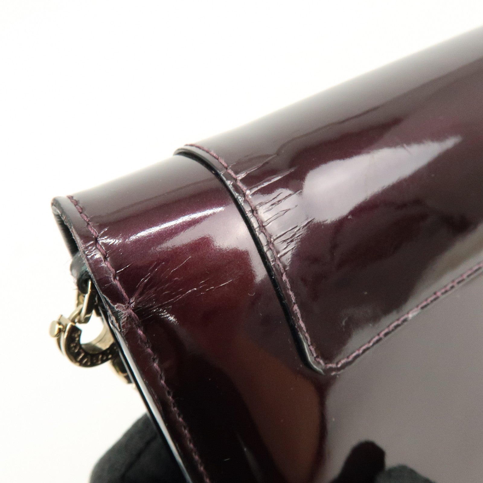 BVLGARI Serpenti Forever Patent Leather Chain Wallet Purple