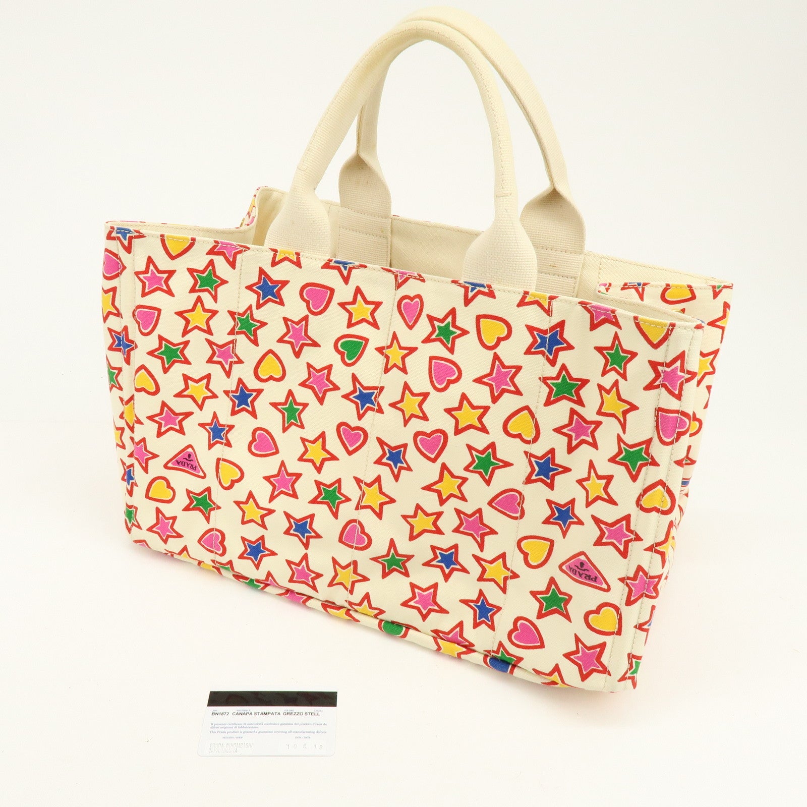 PRADA Triangle Logo Canapa Large Star Heart Canvas Tote Bag BN1872
