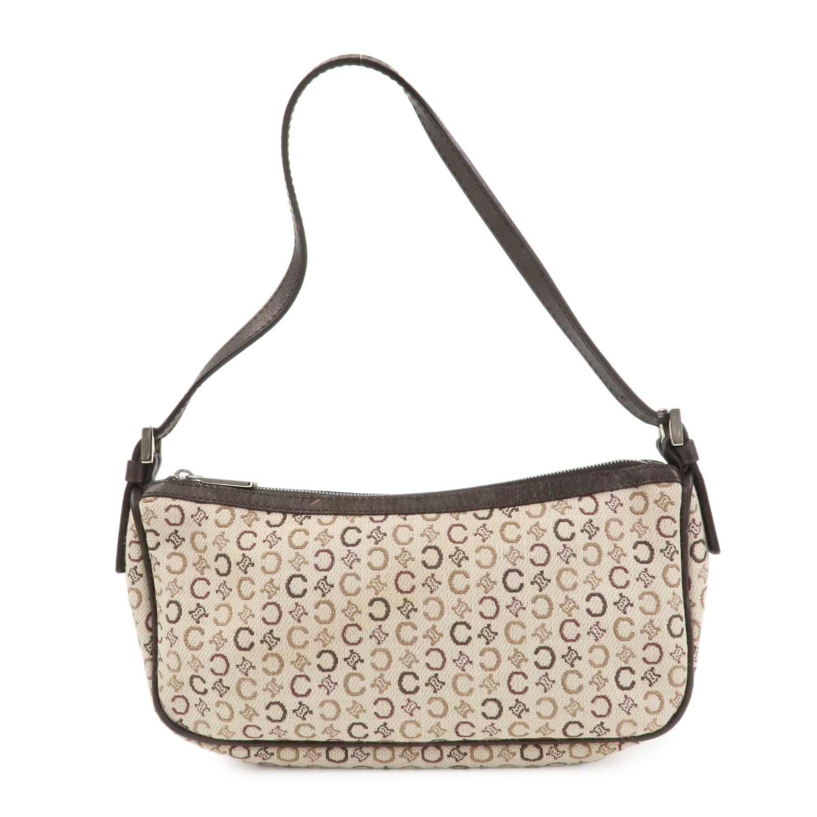 CELINE C Macadam Jacquard Leather Hand Shoulder Bag Beige Brown