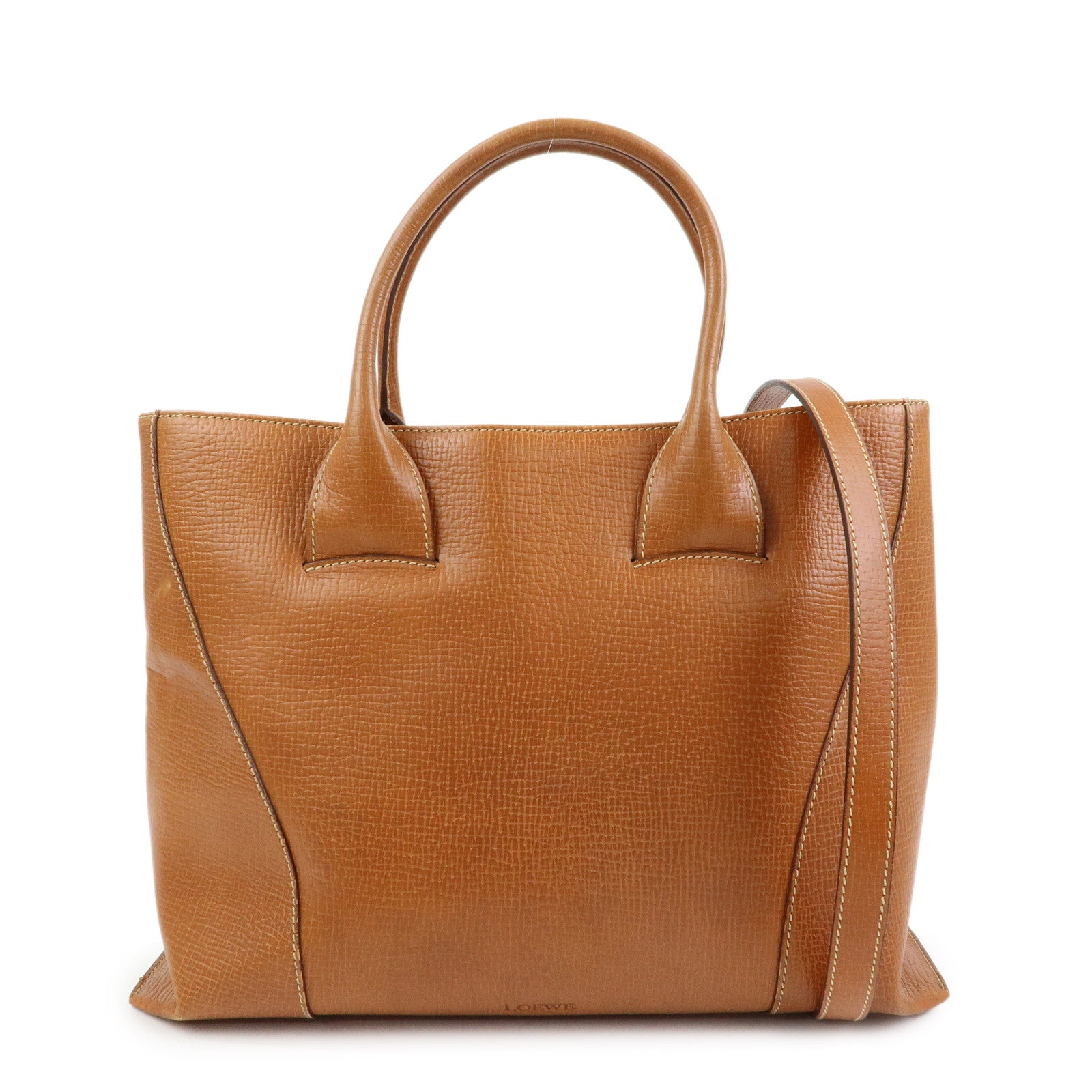 LOEWE Embossed Leather 2Way Bag Hand Bag Shoulder Bag Brown