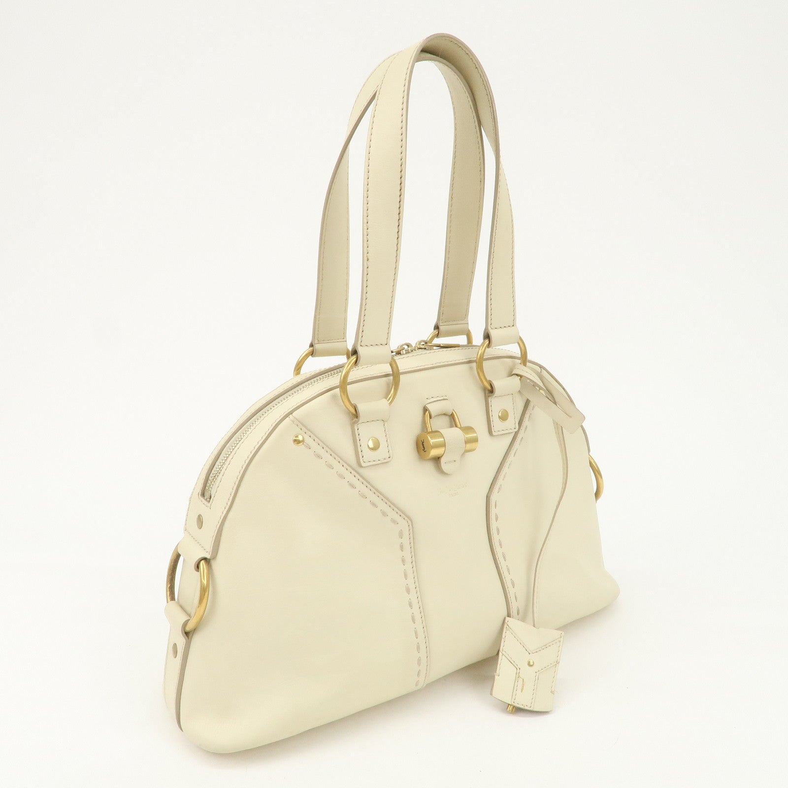 SAINT LAURENT PARIS Muse Leather Hand Bag Shoulder Bag Ivory