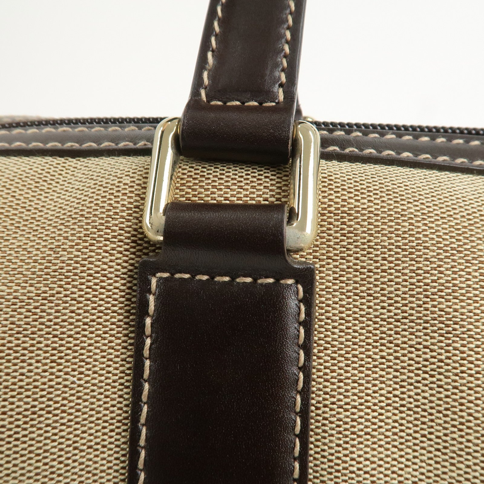 GUCCI Canvas Leather Boston Bag Hand Bag Beige Brown 257288