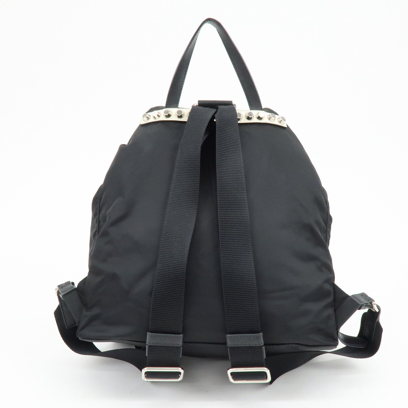 PRADA Triangle Logo Nylon Leather Backpack Studs Black Red1BZ811