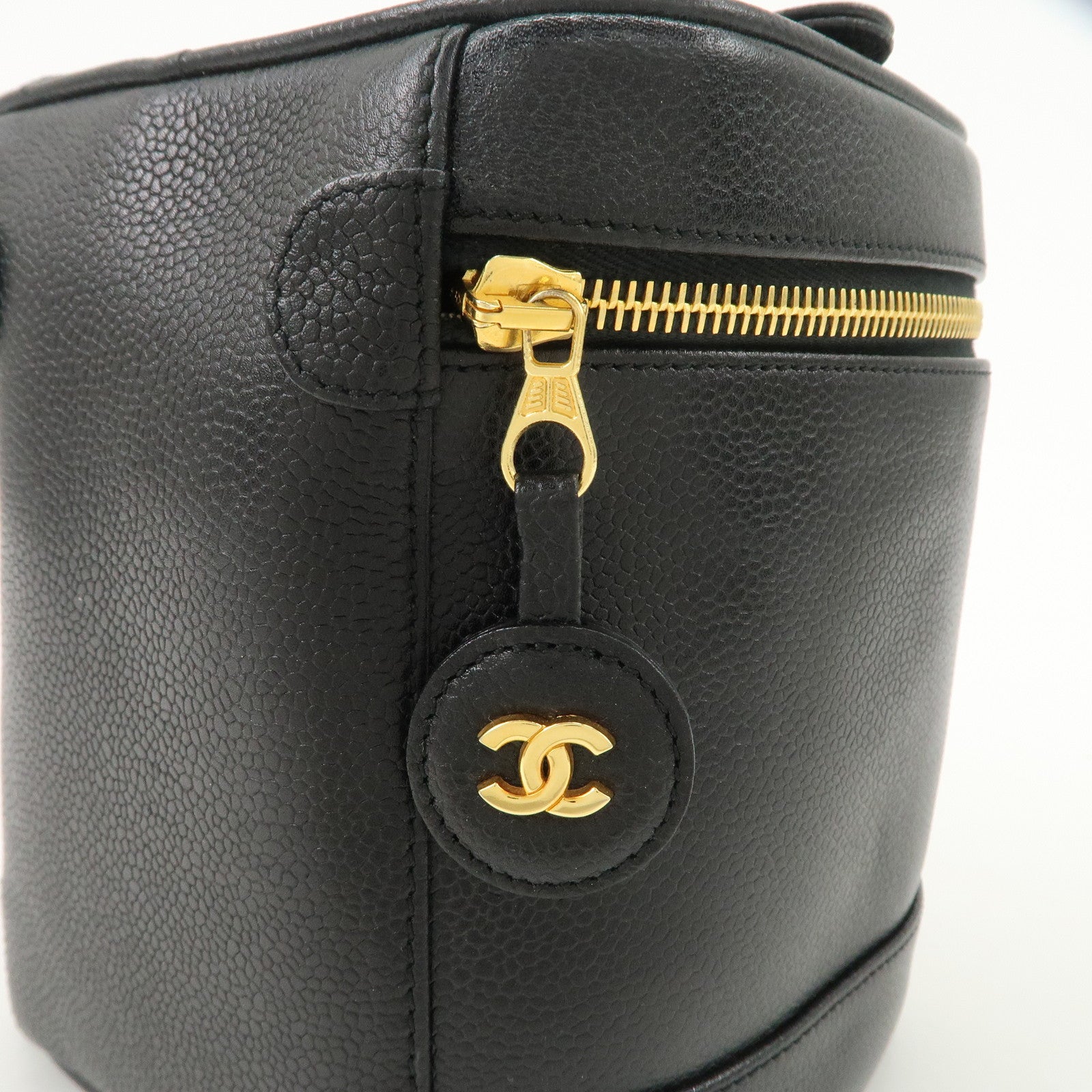 CHANEL COCO Mark Caviarskin Vanity Bag Hand Bag Cosmetic Bag Black A01998