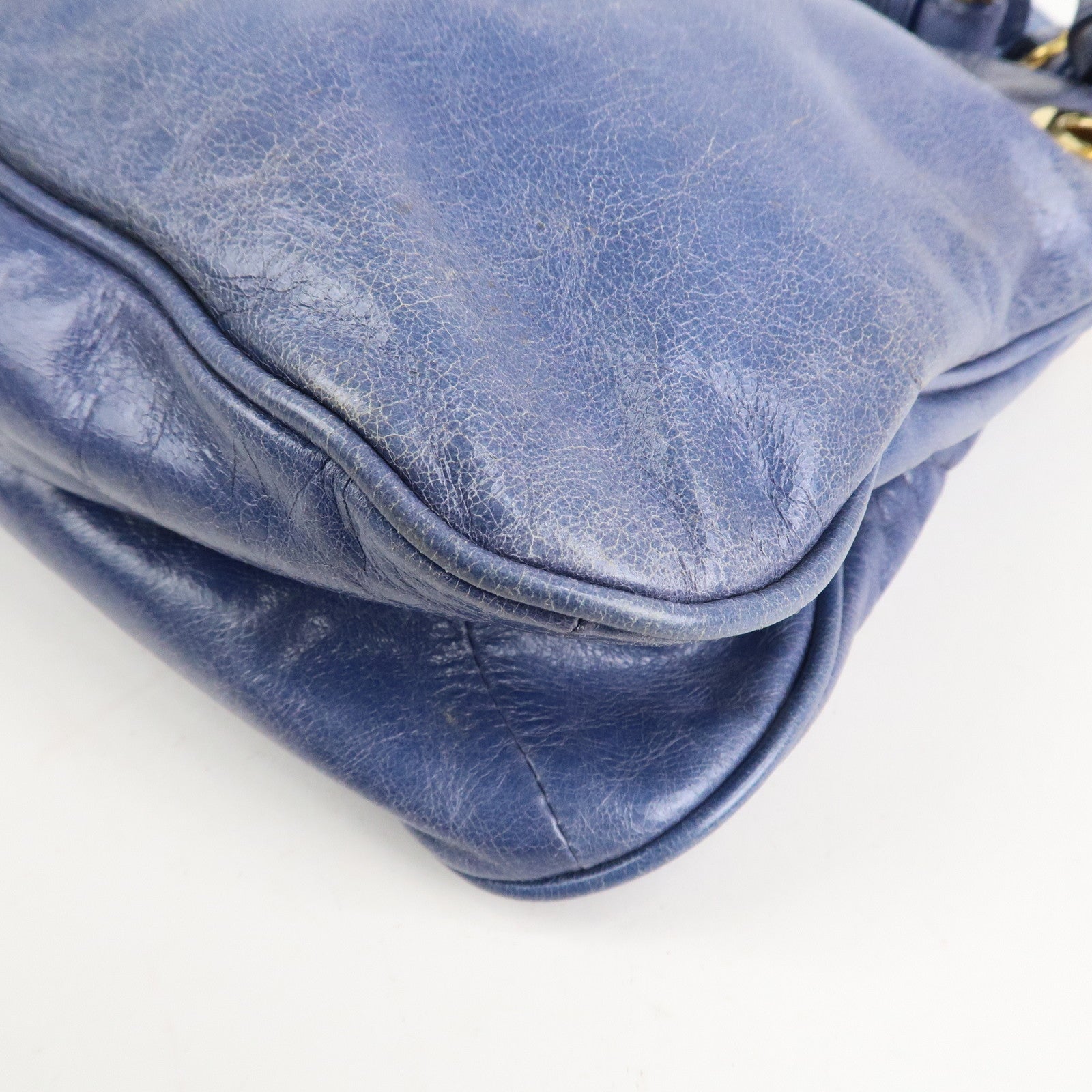 PRADA Leather Shoulder Bag Hand Bag Blue BR4984 Used
