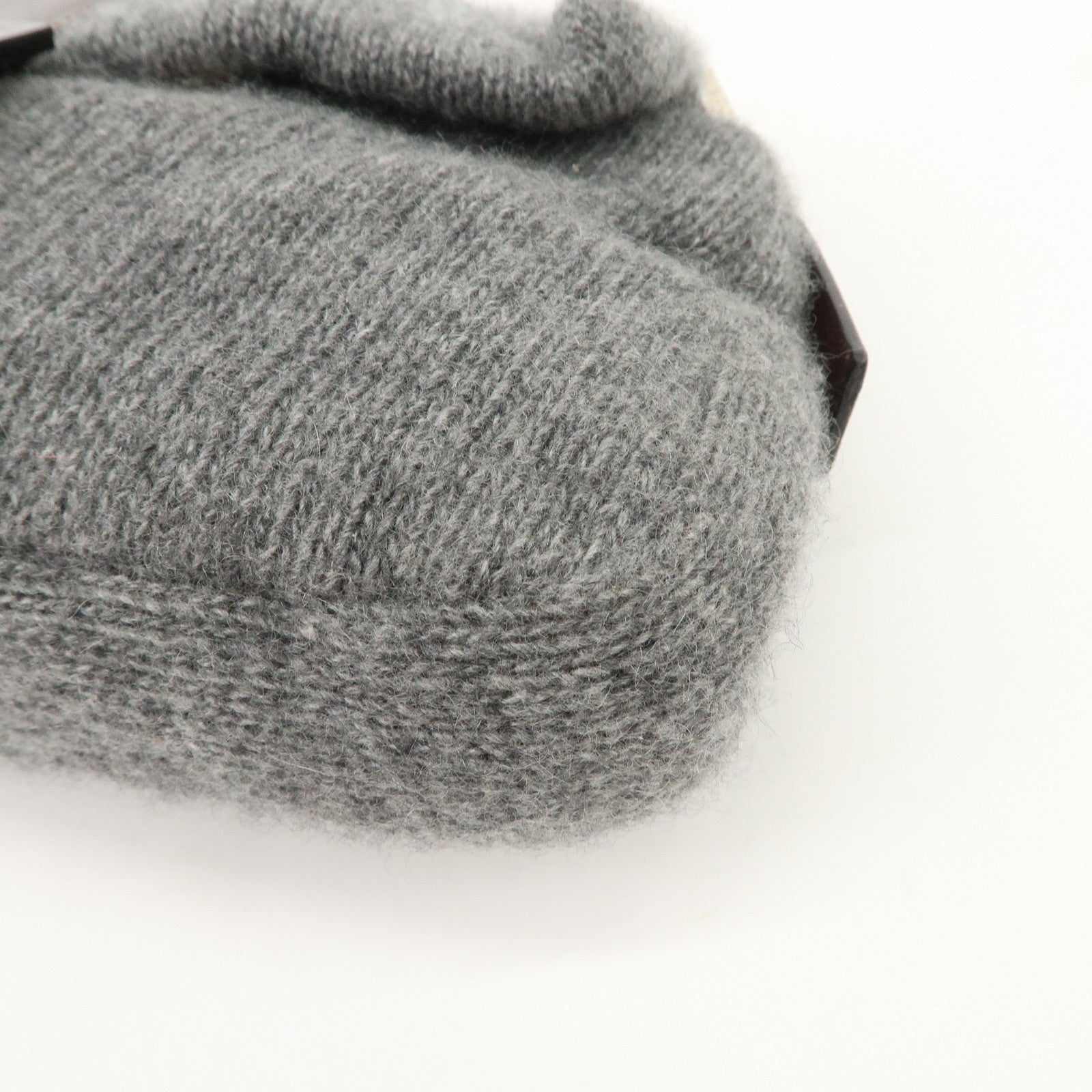 FENDI Mamma Baguette Wool Leather Shoulder Bag Brown Gray 26424