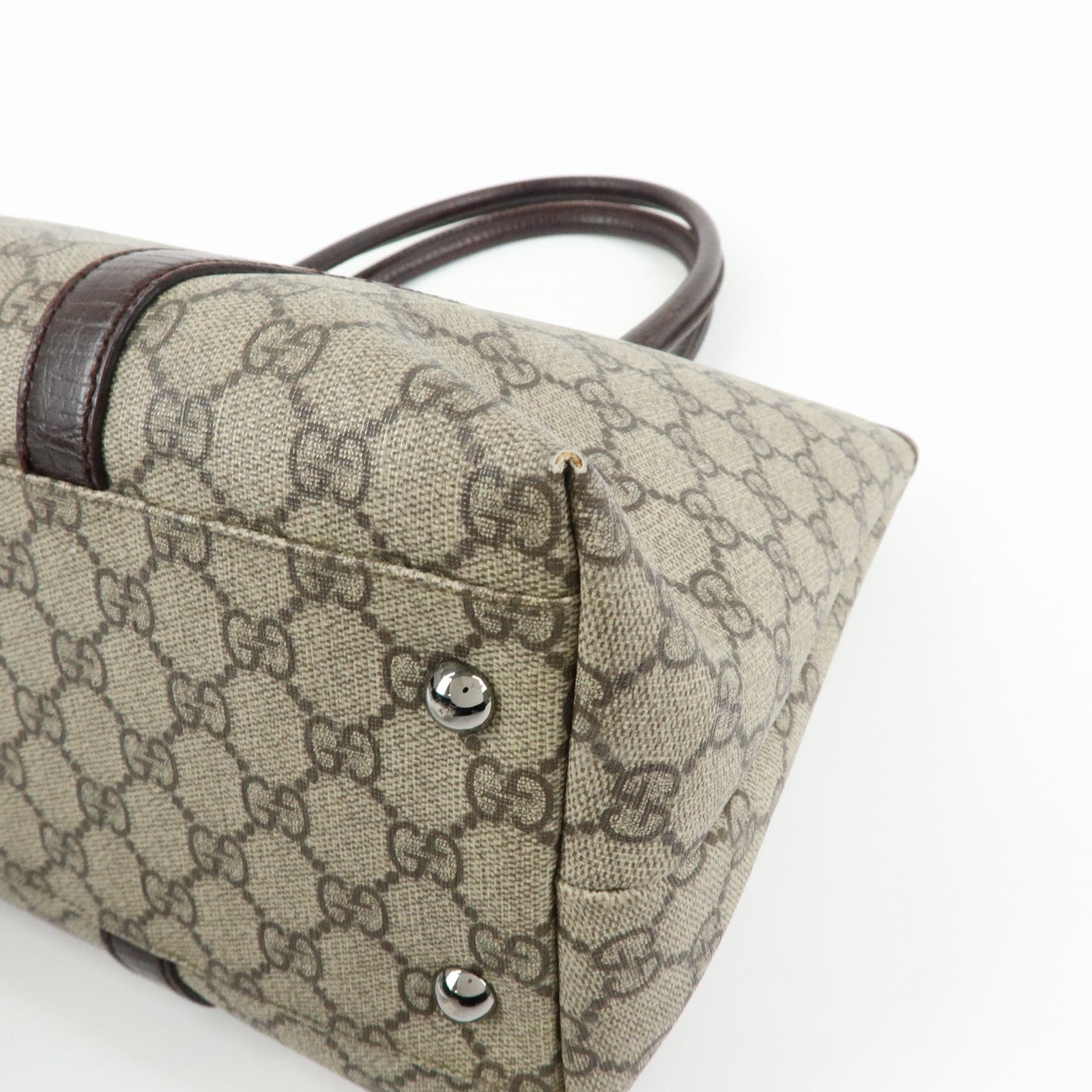 GUCCI GG Supreme Leather Tote Bag Shoulder Bag Beige Brown 114595
