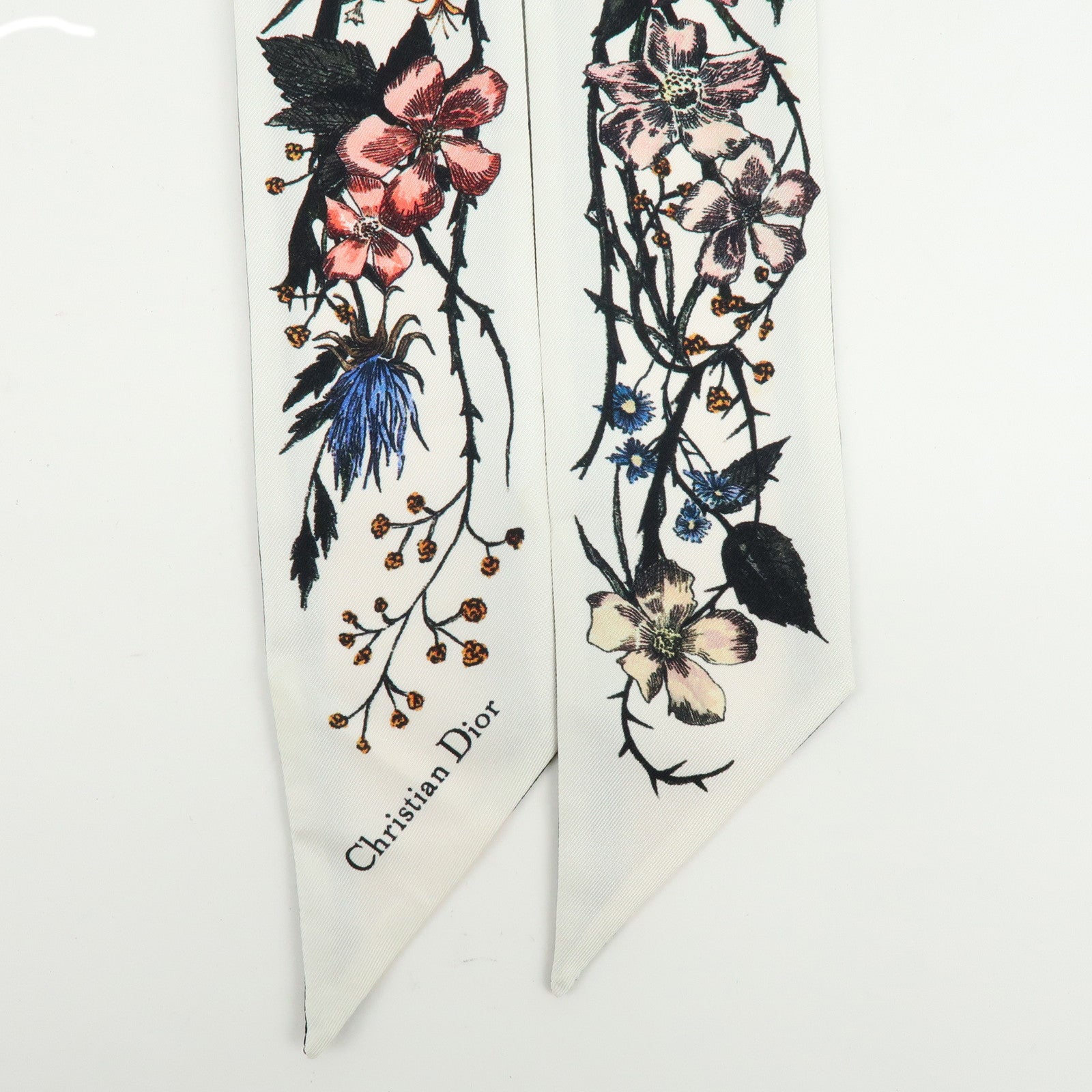 Christian Dior Mitzah Flower Motif Silk 100% Scarf Ivory Pink Black